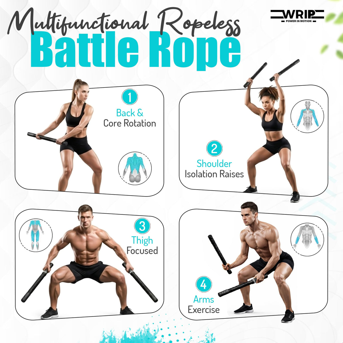 Ropeless Battle Ropes Weighted Home Gym Equipment Fat - Wrip Official Imagery - 8