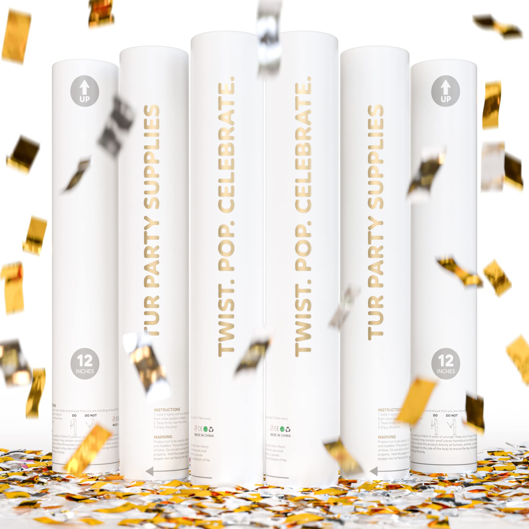 Gold and Silver Confetti Poppers and Cannons, Party Poppers, - Product Imagery