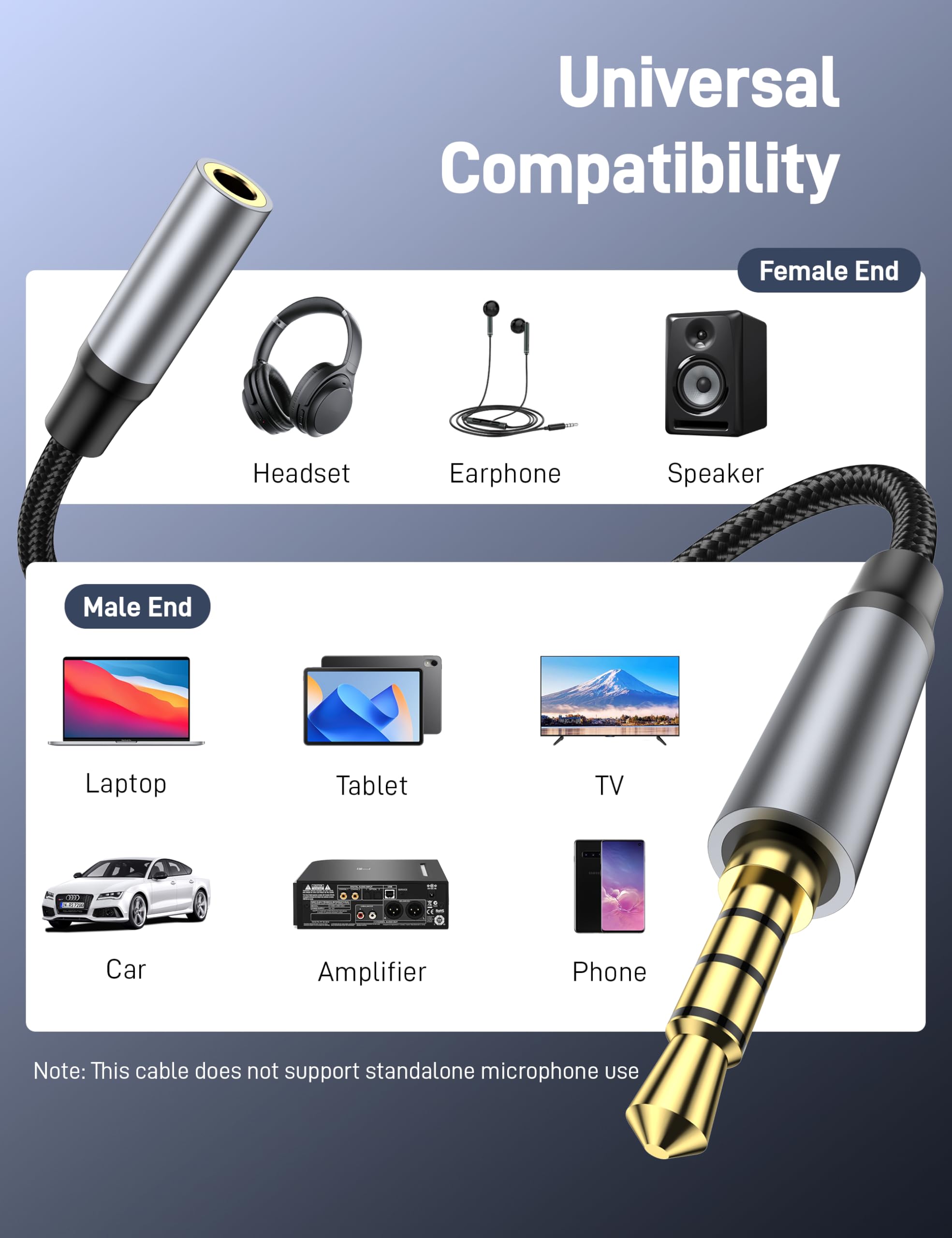 KAYQINHO 3.3FT 3.5mm TRRS Headphone Extension Cable, 2Pack 4 Pole by KAYQINHO - Angle View 4
