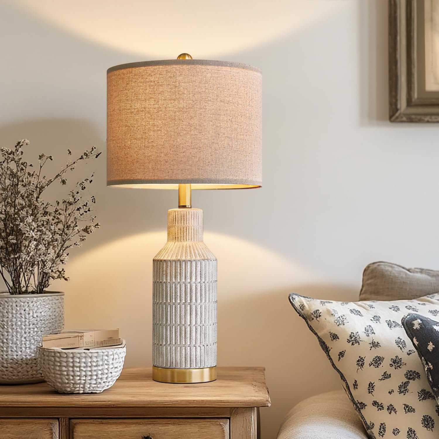 Set of two 25-inch modern bedside table lamps by USumkky with sleek cylindrical shades for living room or bedroom decor.