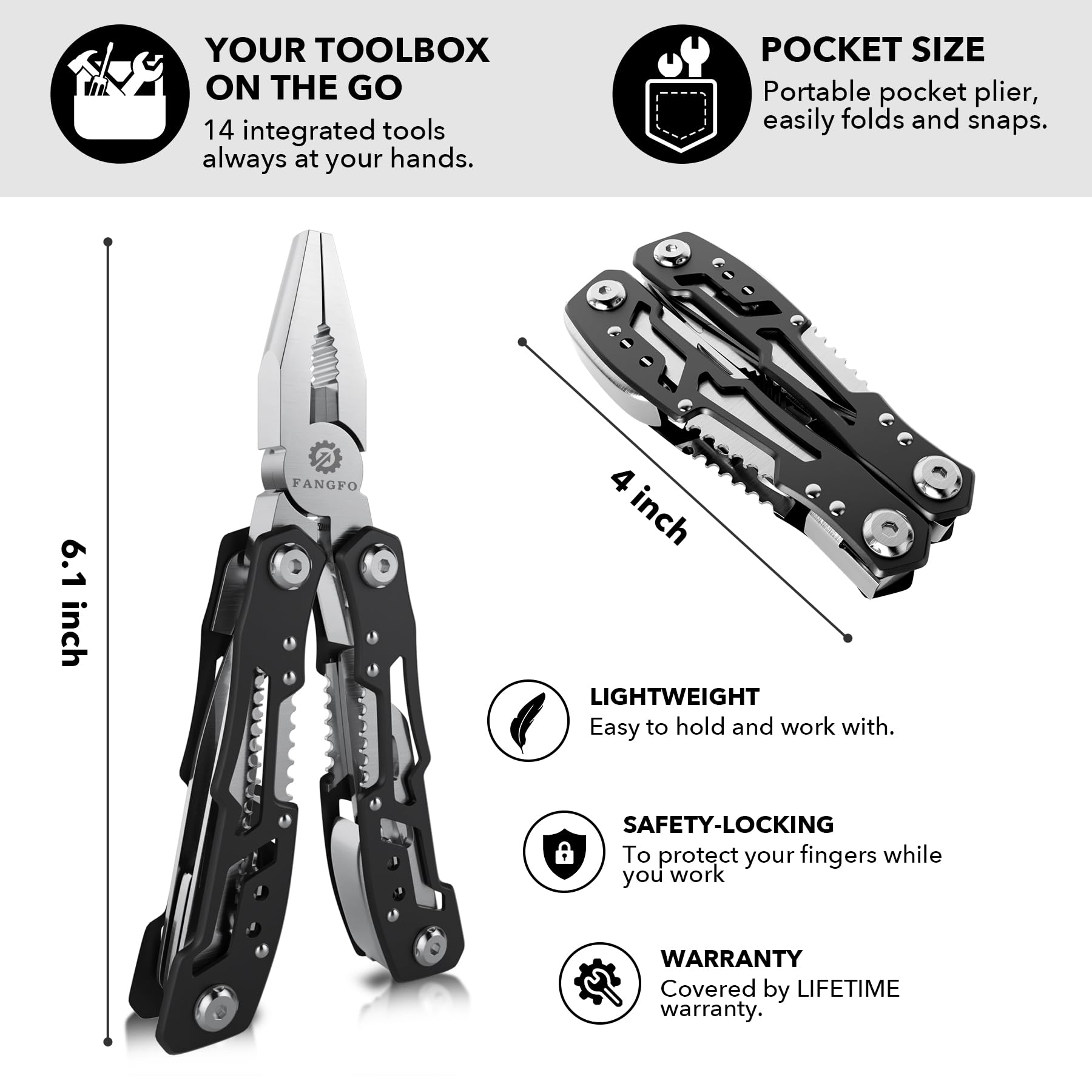 fangfo 14-In-1 Multitool with Safety Locking, Professional Stainl - fangfo Official Product View 2