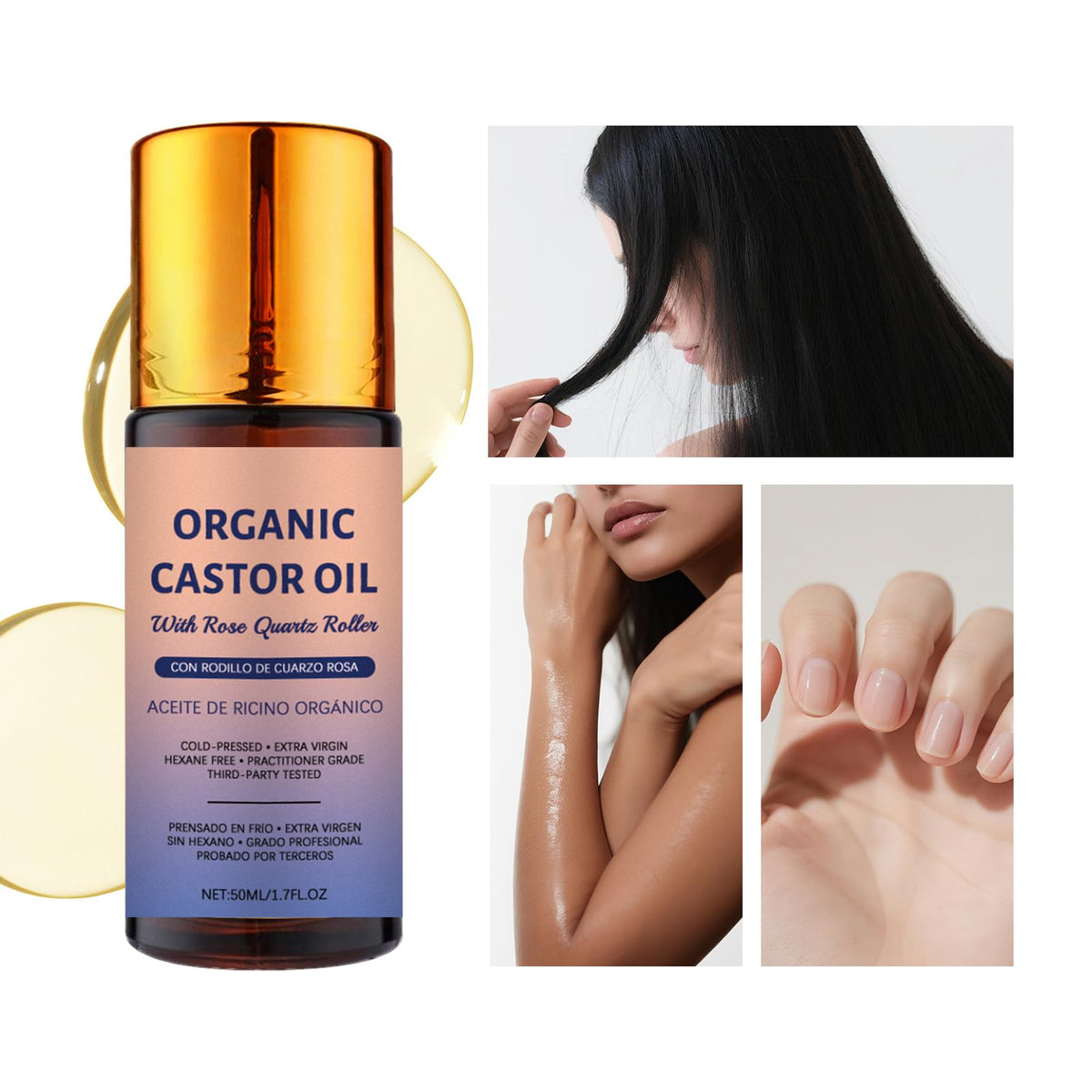 2 Pcs Organic Castor Oil with Rose Quartz Roller 100 Pure - JISKG Official Imagery - 5