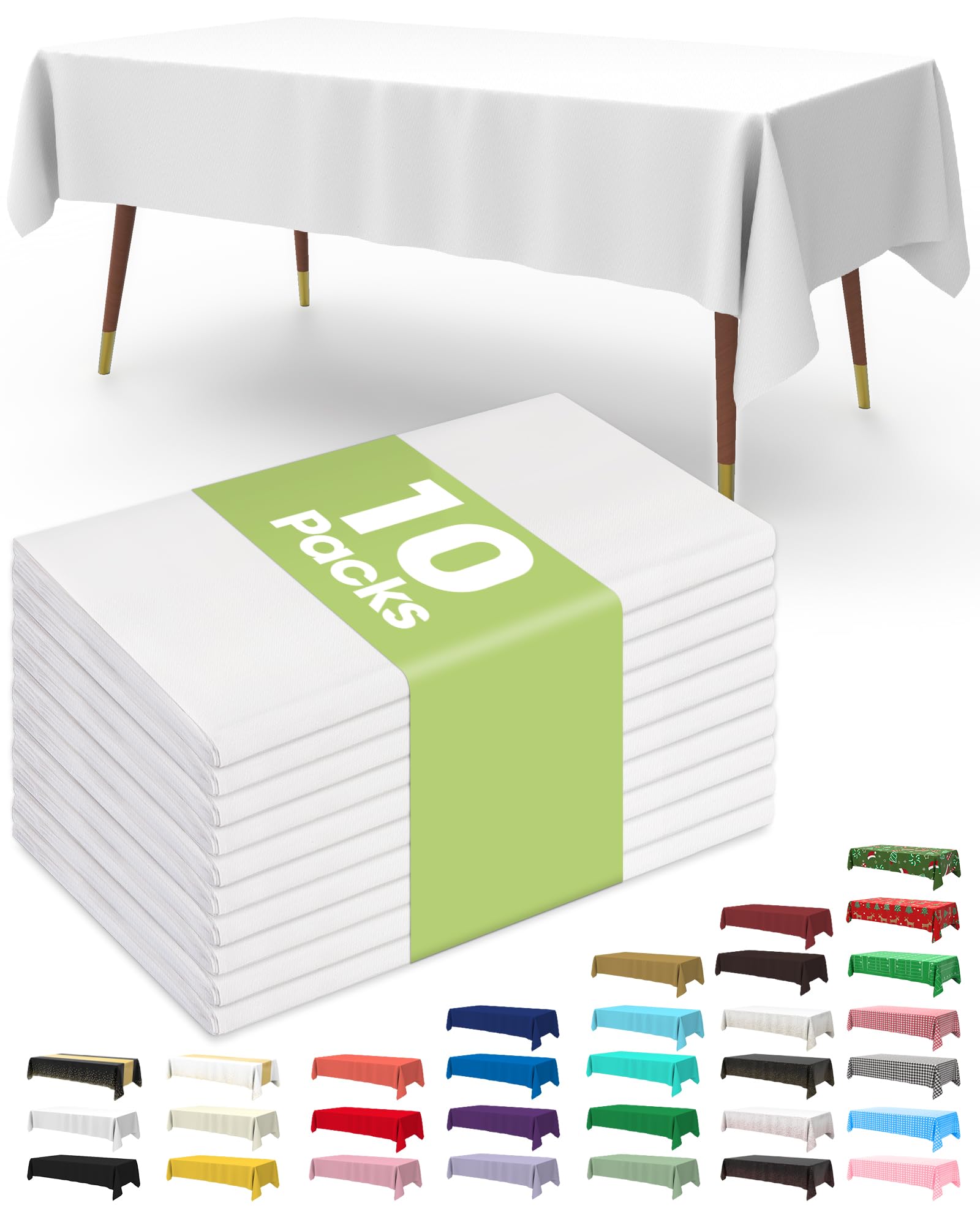 Pureegg Plastic Table Cloth Disposable 54x108 Inch 10 Pack, White - Product Imagery