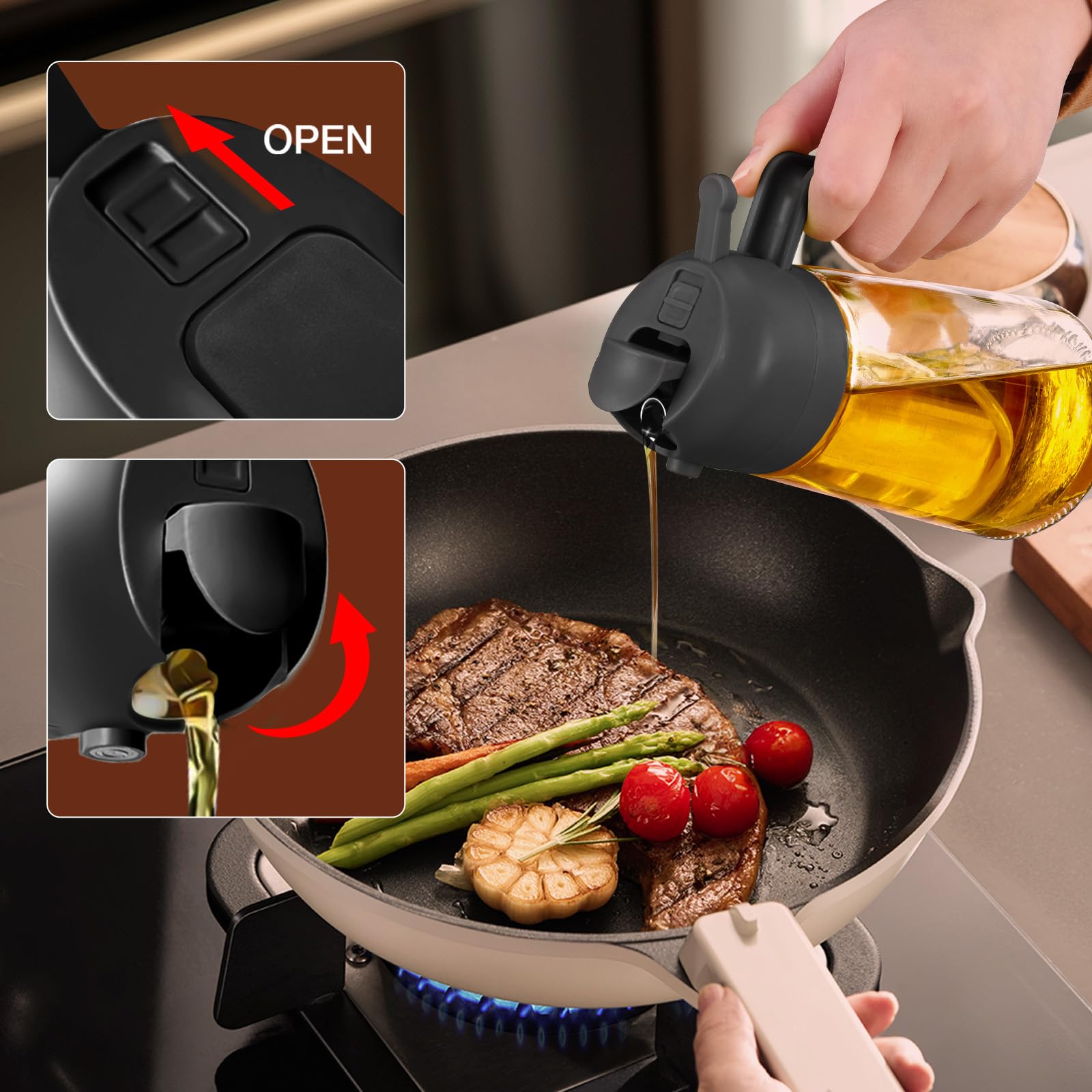 YARRAMATE 16 oz 2-in-1 Glass Olive Oil Sprayer for Cooking, Black - YARRAMATE Official Product View 8