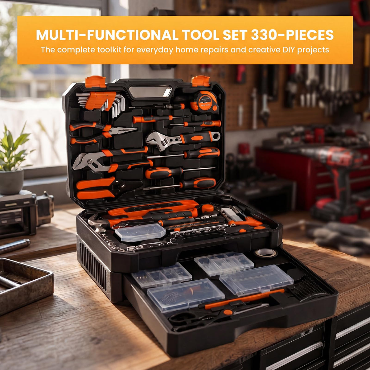 330 Piece Tool Kit Set for Home Dorm Repair with Pull Out - KMFurnila Official Imagery - 8