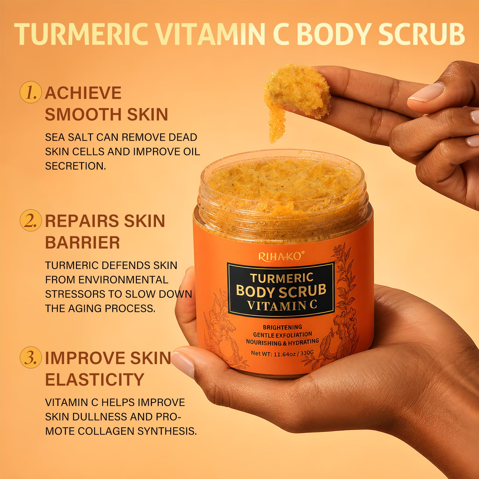 RIHAKO Turmeric Body Scrub, Exfoliating Body Scrub with Vitamin C, Deep - RIHAKO Official Product View 6