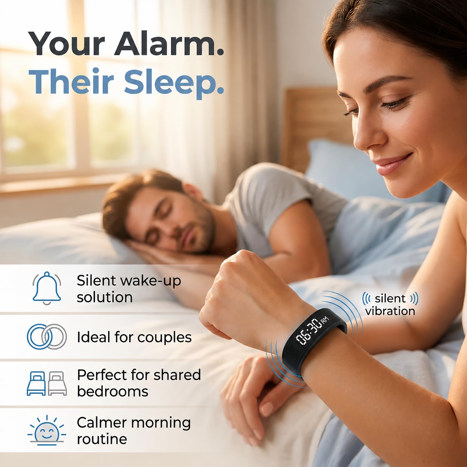 TEERAVD Vibrating Alarm Wristband Clock for Heavy Sleepers Wake Band W - View 2