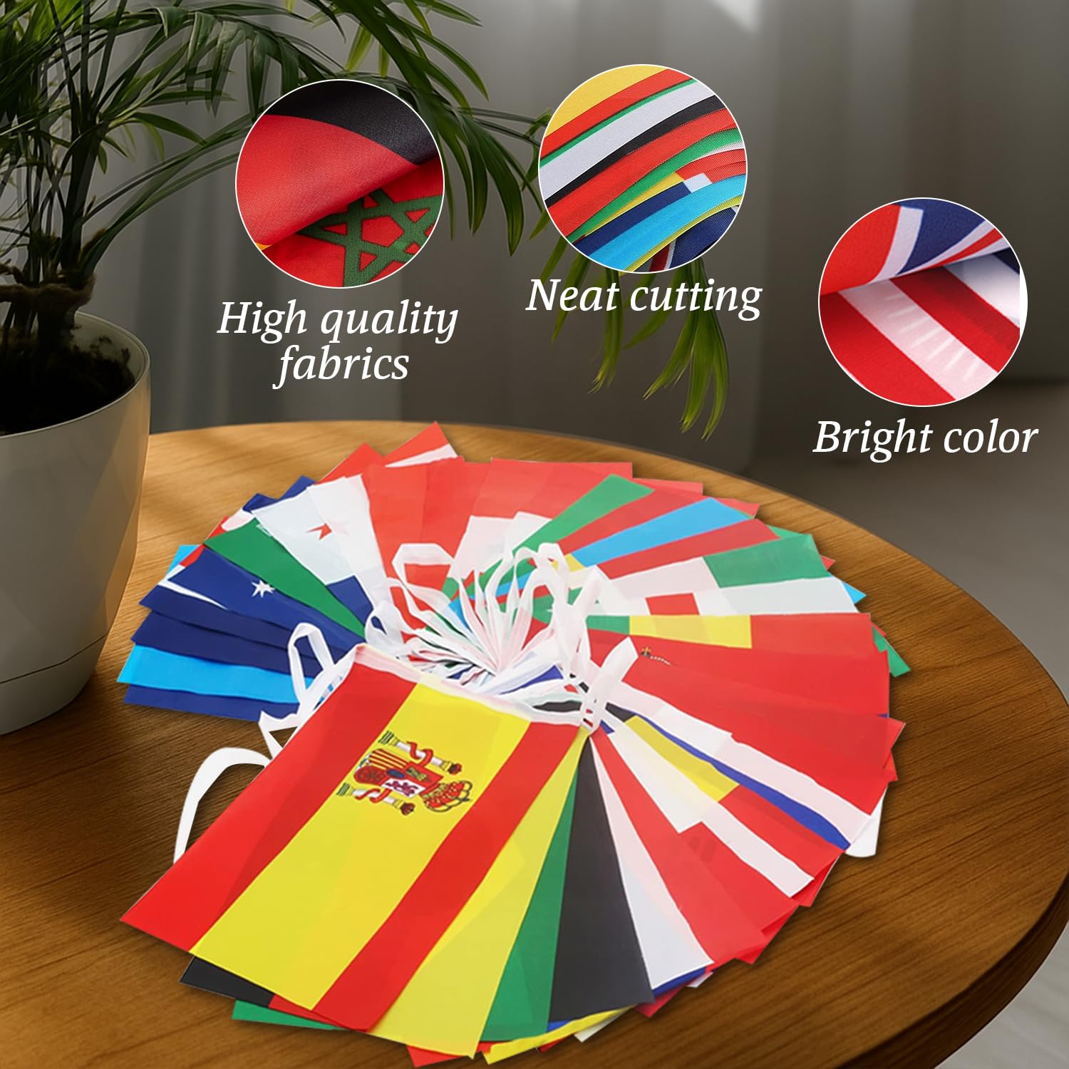 Set of two 82-foot string flag banners with 100 country flags, ideal for international events and cultural celebrations by CrysGuard.