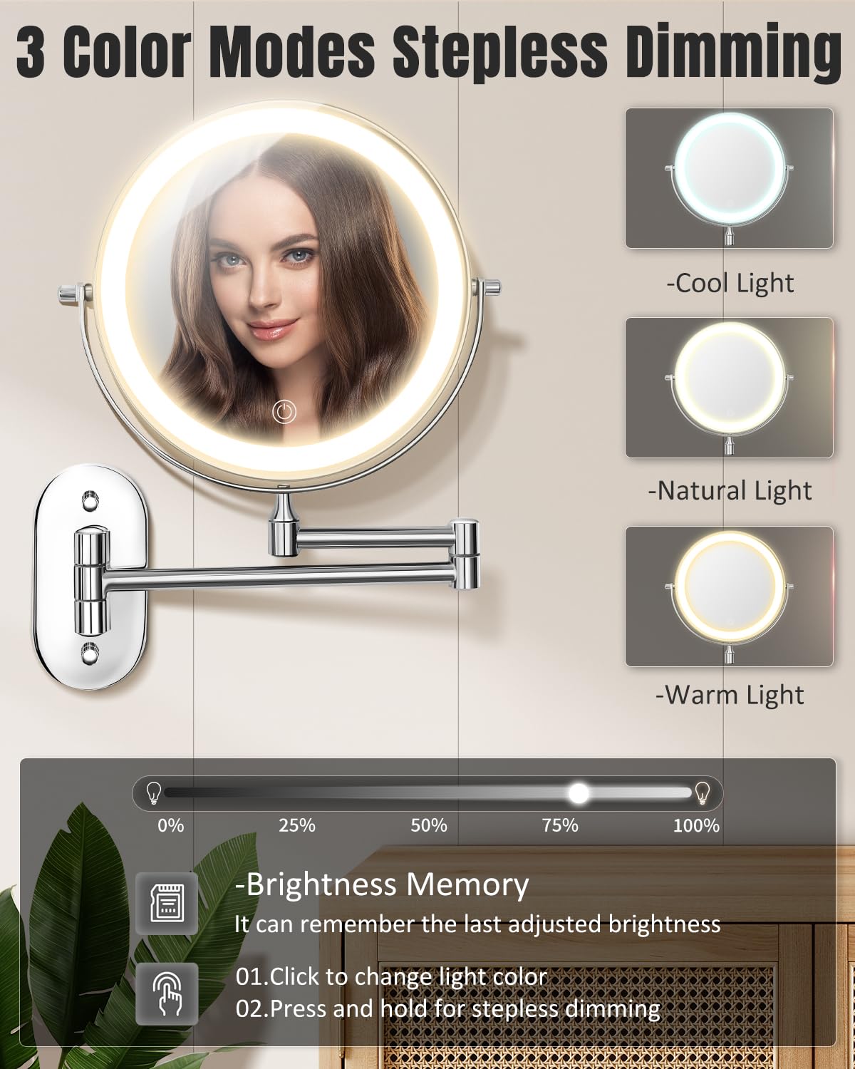 VFD 8 30X 1X Wall Mounted Lighted Magnifying Makeup Mirror - VFD Official Imagery - 6