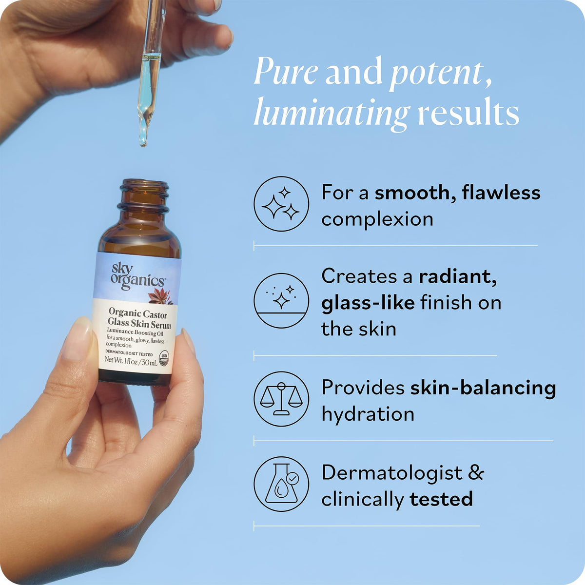 Sky Organics Organic Castor Glass Skin Serum 1 floz for Face - Sky Organics Official Imagery - 3