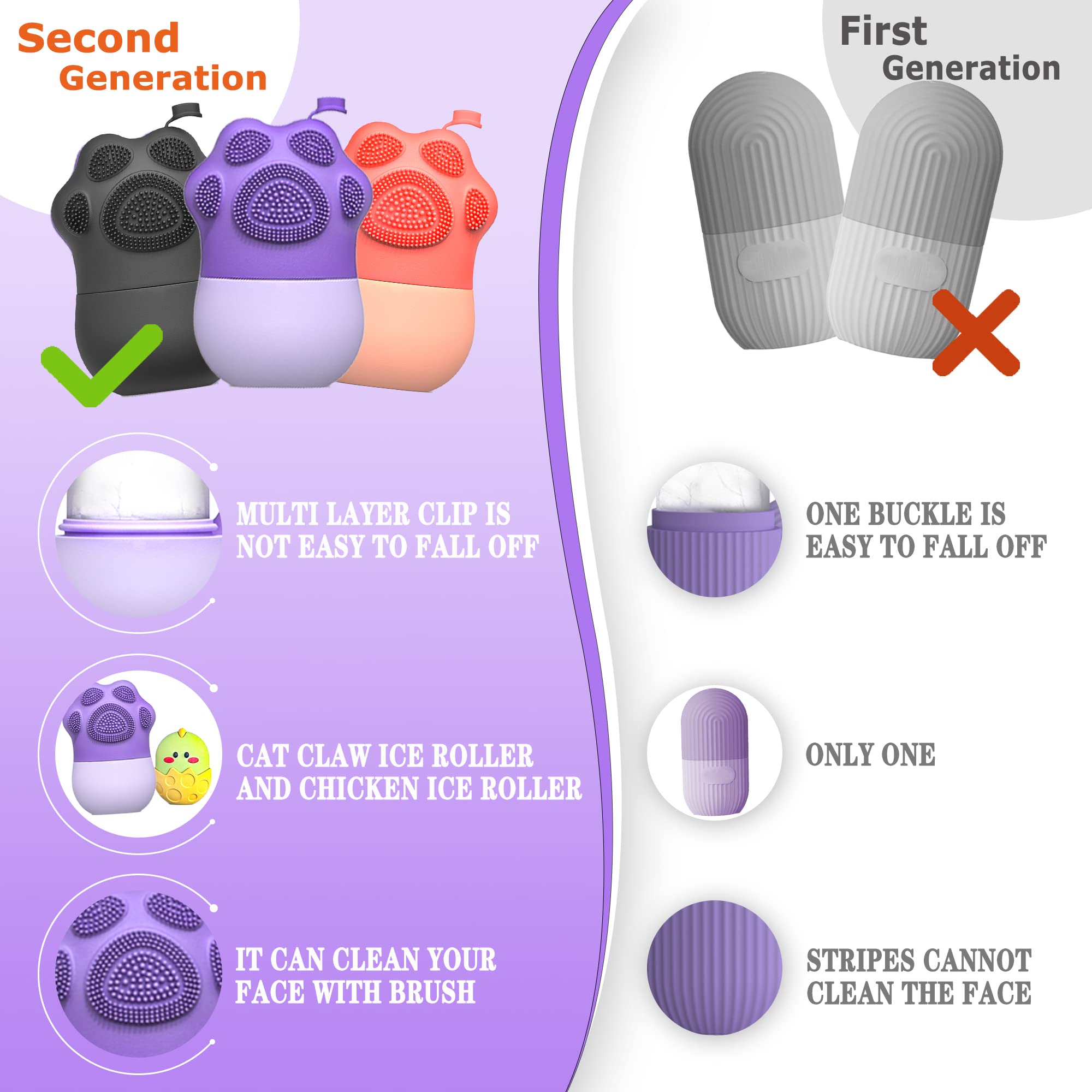 Ice Roller for Face Facial Beauty Mini Ice Roller for Eyes,Neck,Sunburn Puffiness Relief Reusable Silicone Face Ice Holder
