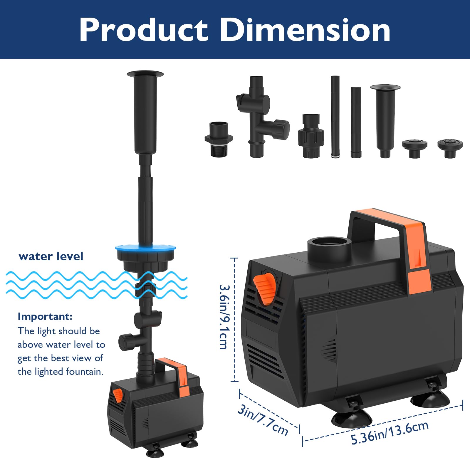 AquaMiracle Pond Fountain Pump with Colorful LED for Outdoor Pond - AquaMiracle Official Product View 2