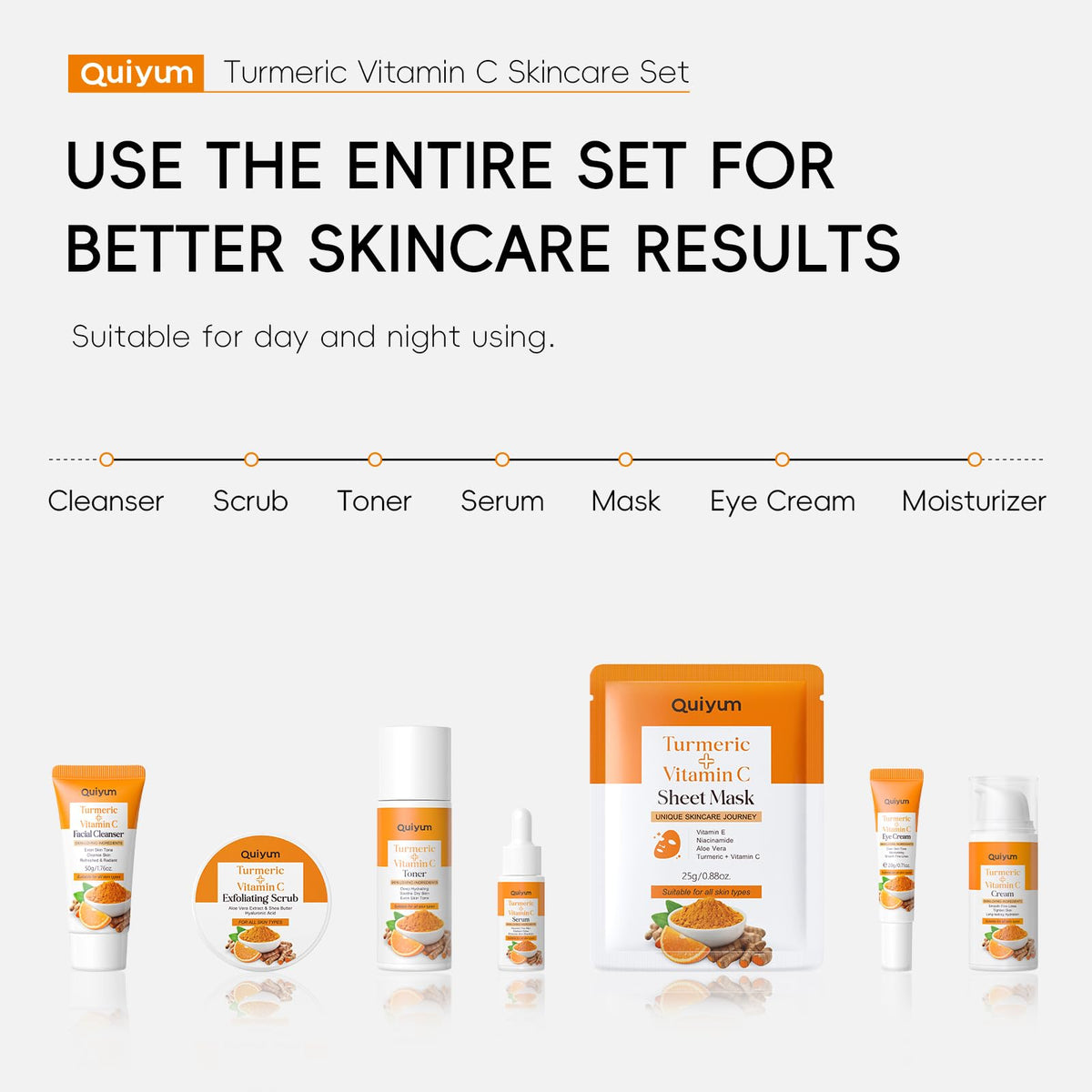 Turmeric Vit C Skin Care Set 7PCS Facial Skincare Routine - QUIYUM Official Imagery - 8