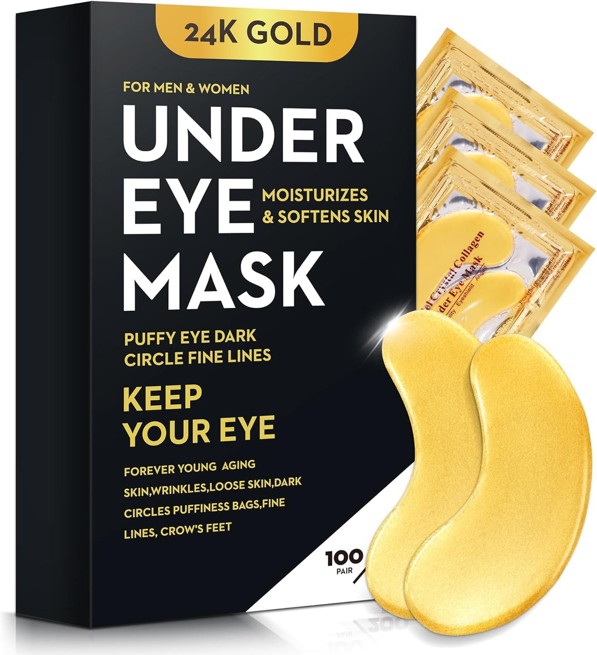200Pcs 100 Pair Under Eye Patches Gold for Dark Circles - Bukamkom Official Imagery - 2