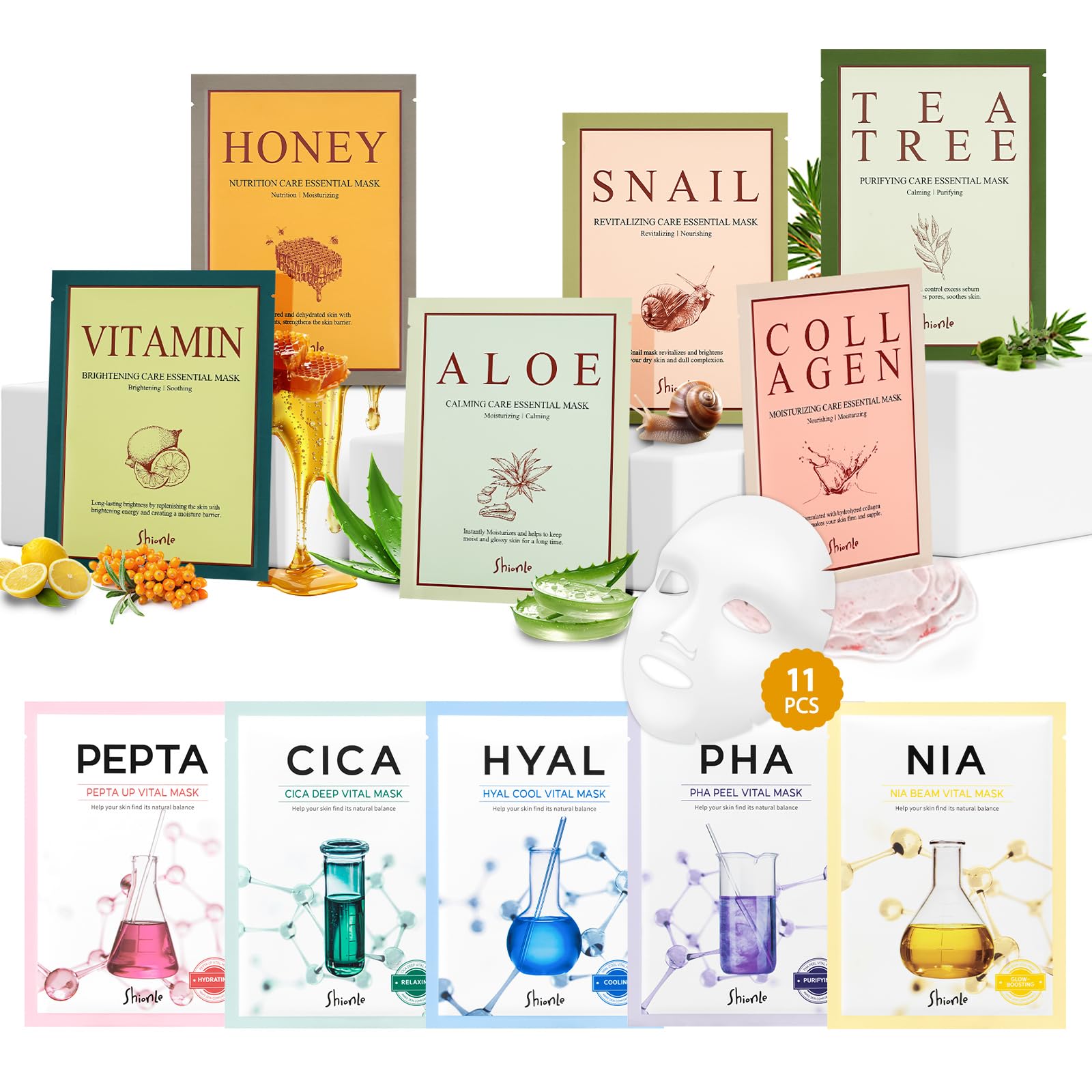 11 Combo Pack A+B Vital & Essential Face Mask Sheet 11 Types - Product Imagery