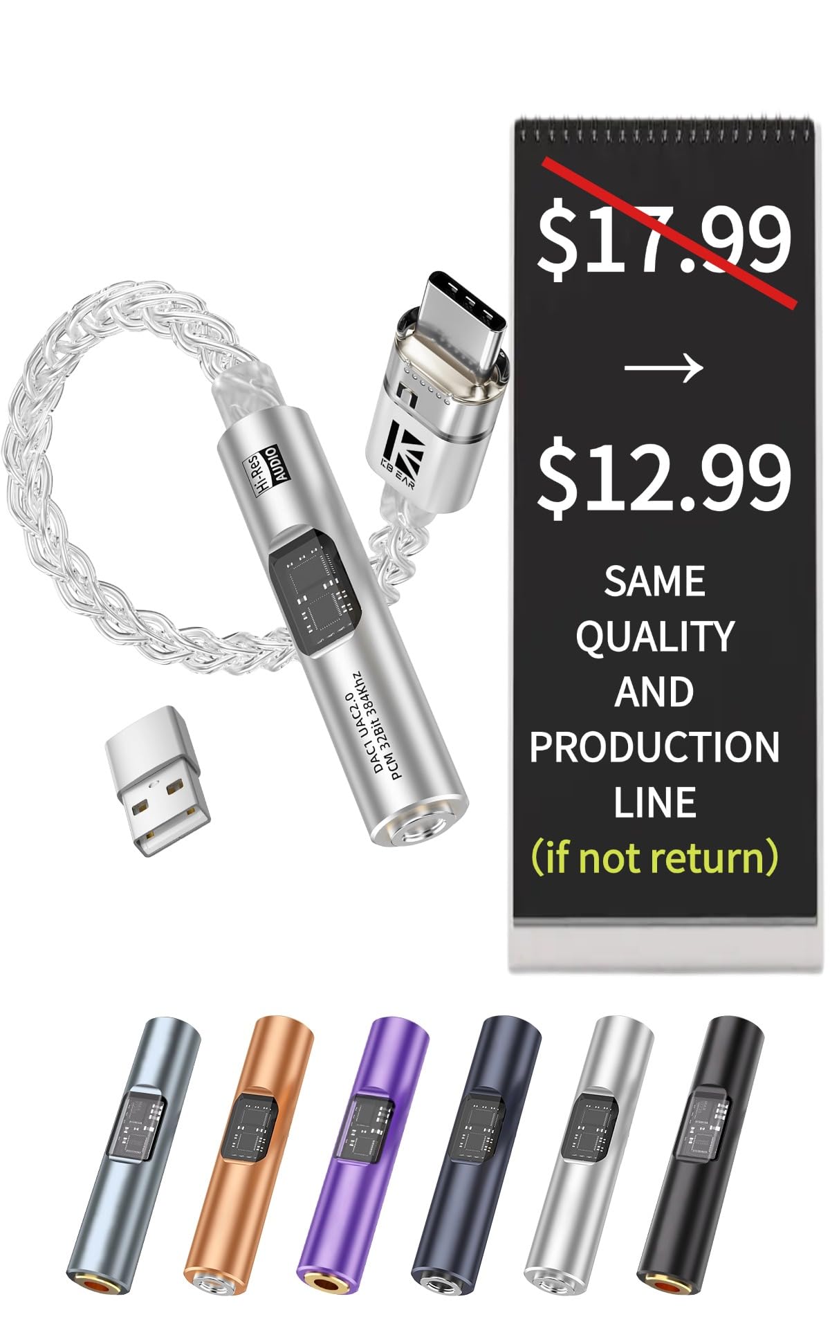 KB EAR 2026 Latest USB C DAC Audio Adapter with Headphone Amplifi by KB EAR - Angle View 7