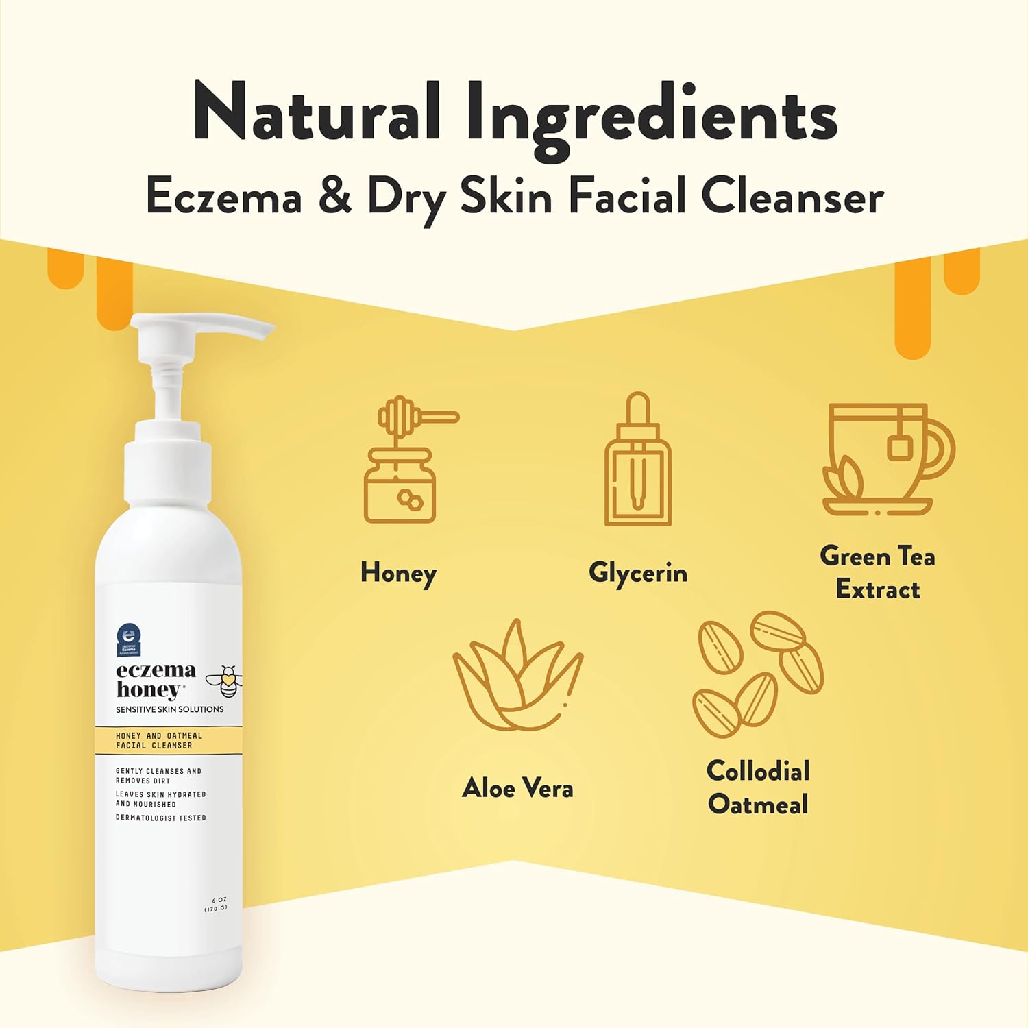 ECZEMA HONEY oatmeal facial cleanser for eczema, natural face wash with honey and oatmeal for soothing skin care.