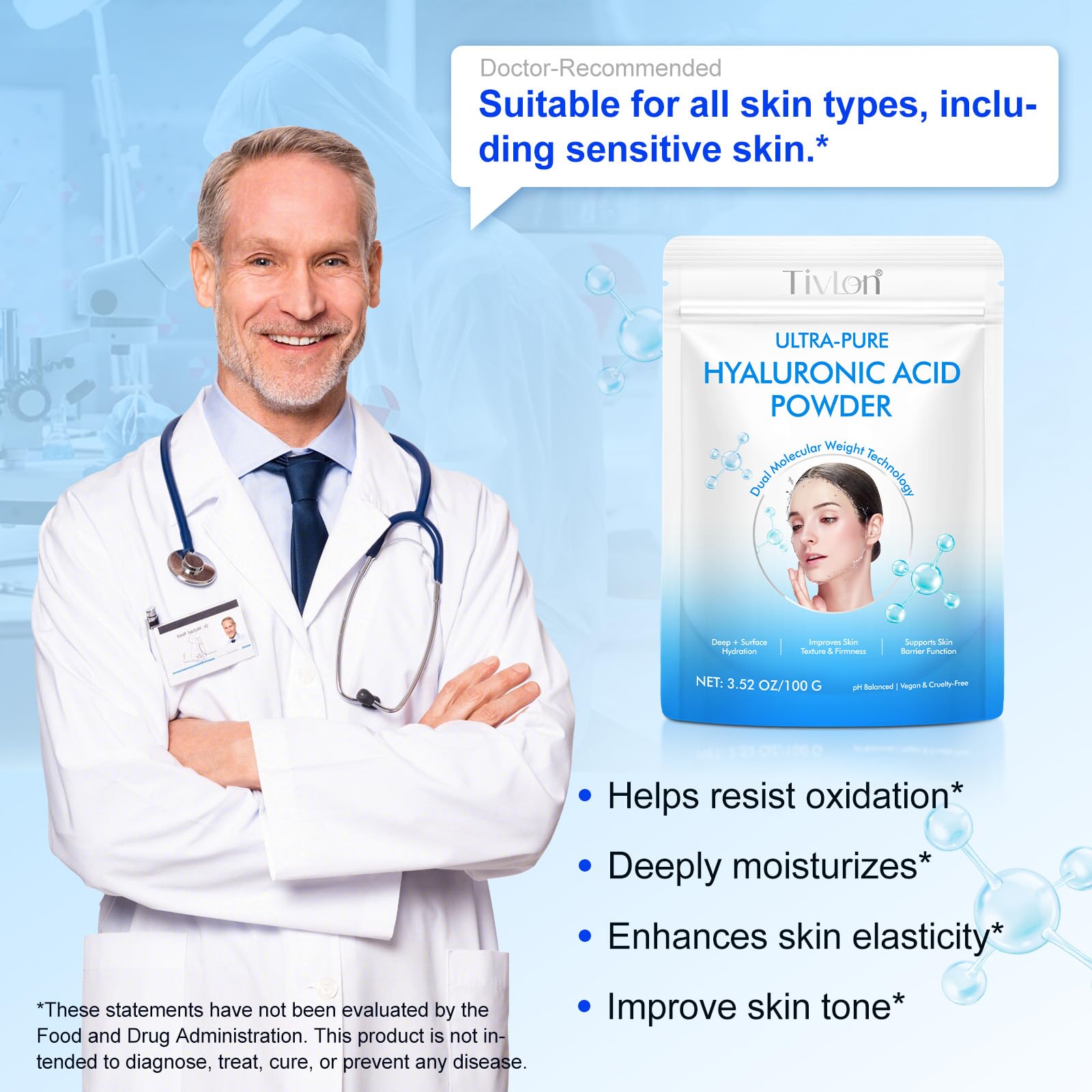 akareni Pure Hyaluronic Acid Powder for Skin & Face, Dual Molecular Weight - akareni Official Product View 9