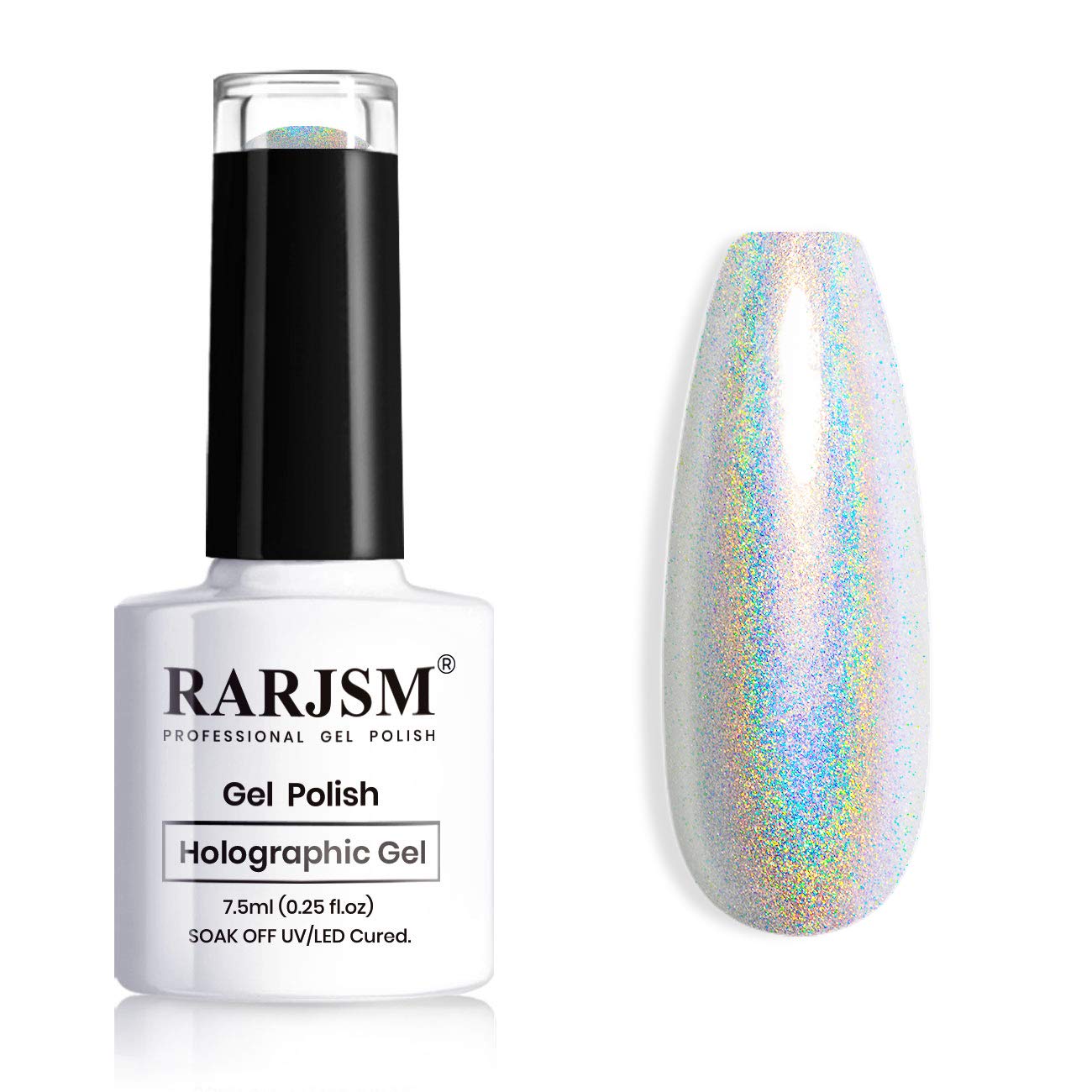 RARJSM Holographic Nail Polish Set Silver Glitter 1PCS 7.5ML - Product Imagery