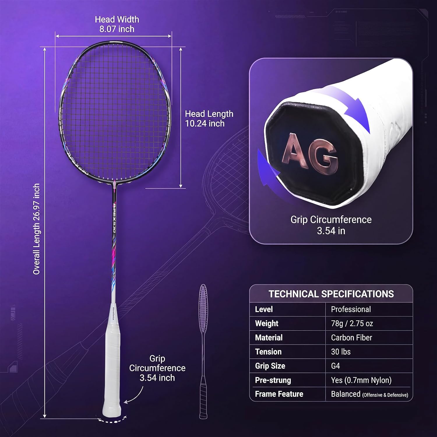AboveGenius carbon fiber badminton racket set with professional racquets and strings, lightweight and durable for competitive play.