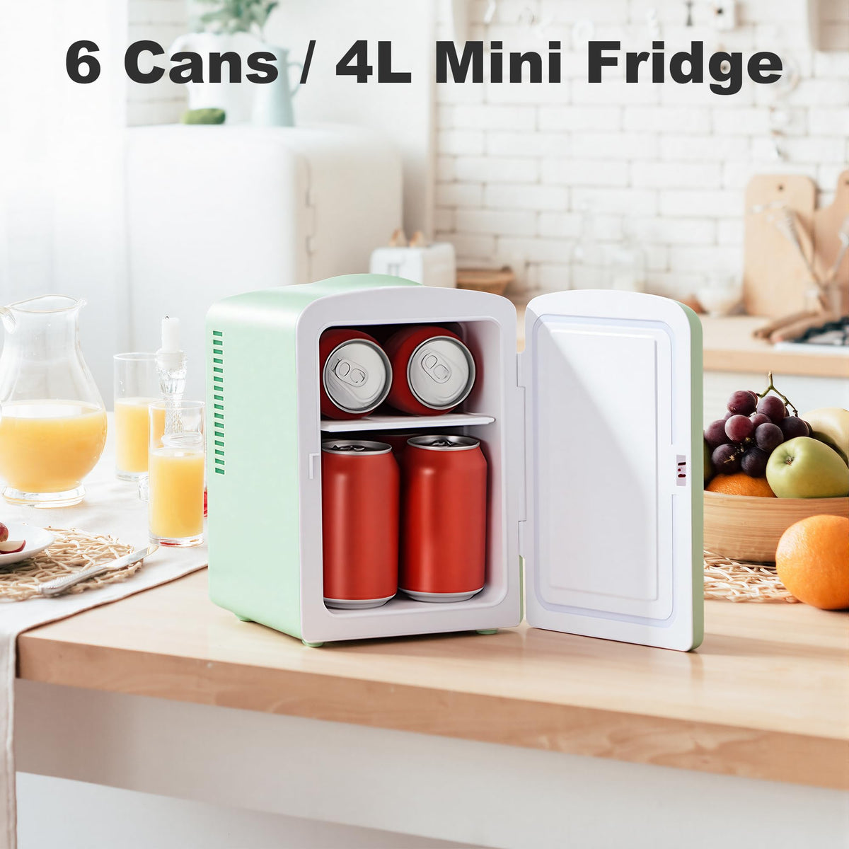Mini Fridge 4 Liter 6 Cans Makeup Fridge with Retro Wavy - Iceblue Official Imagery - 5