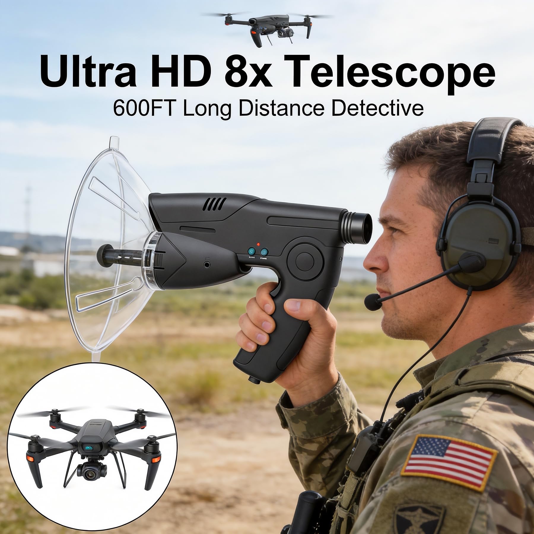 HAUSBELL Parabolic Listening Kit-Bionic Ear & 8X Monocular with H by HAUSBELL - Angle View 4