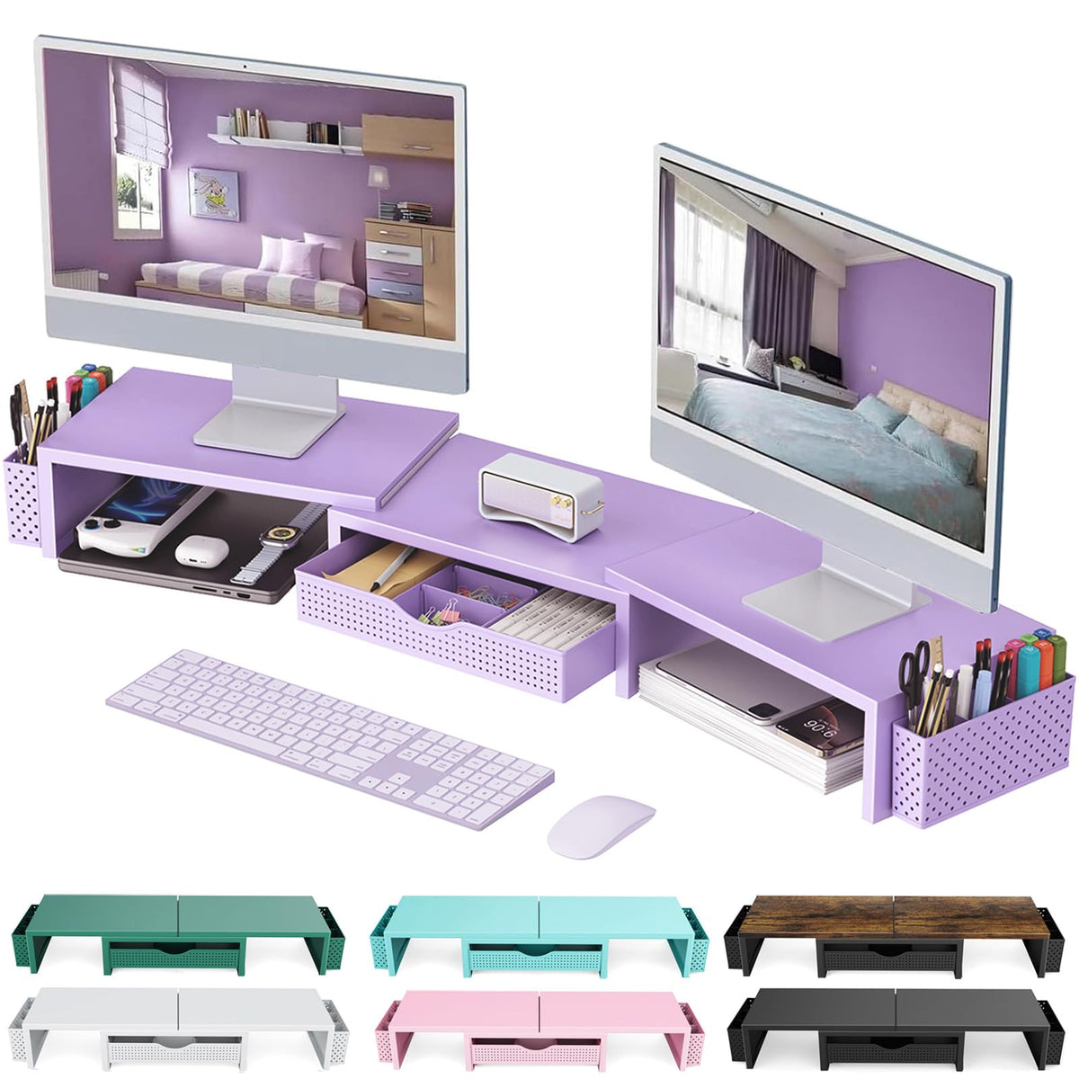 gianotter Dual Monitor Stand Riser With Drawer and 2 Pen - gianotter Official Imagery - 2