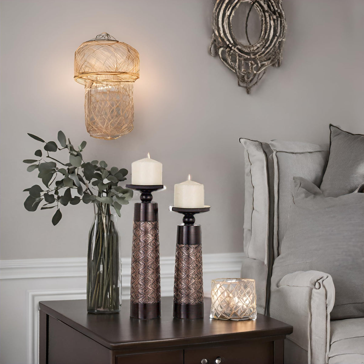 Creative Scents Dublin Brown Pillar Candle Holder Set of 2 - Creative Scents Official Imagery - 7