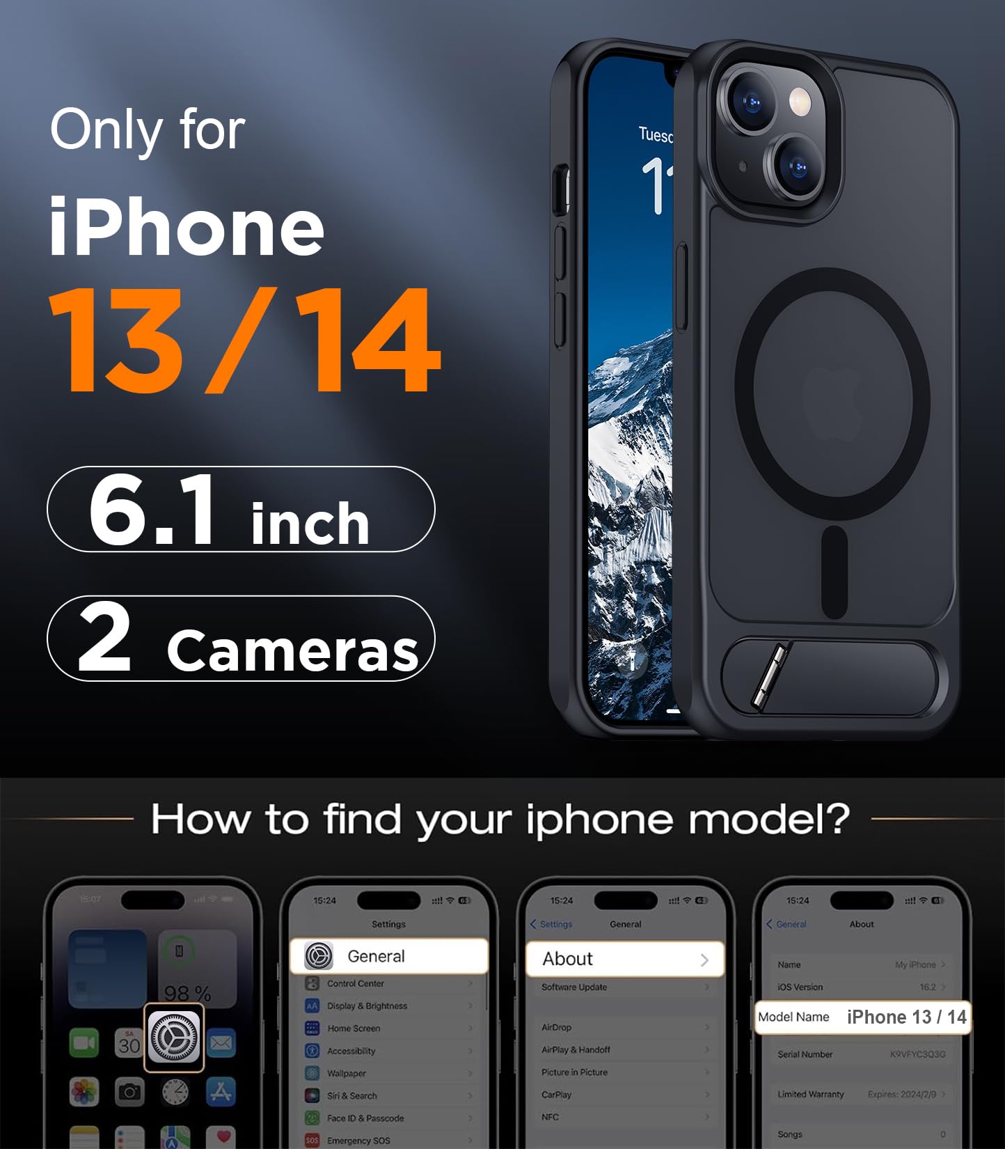 Compatible with iPhone 14 Case/iPhone 13 Case,[Built-in Invisi... - Temdan Official Product View 3