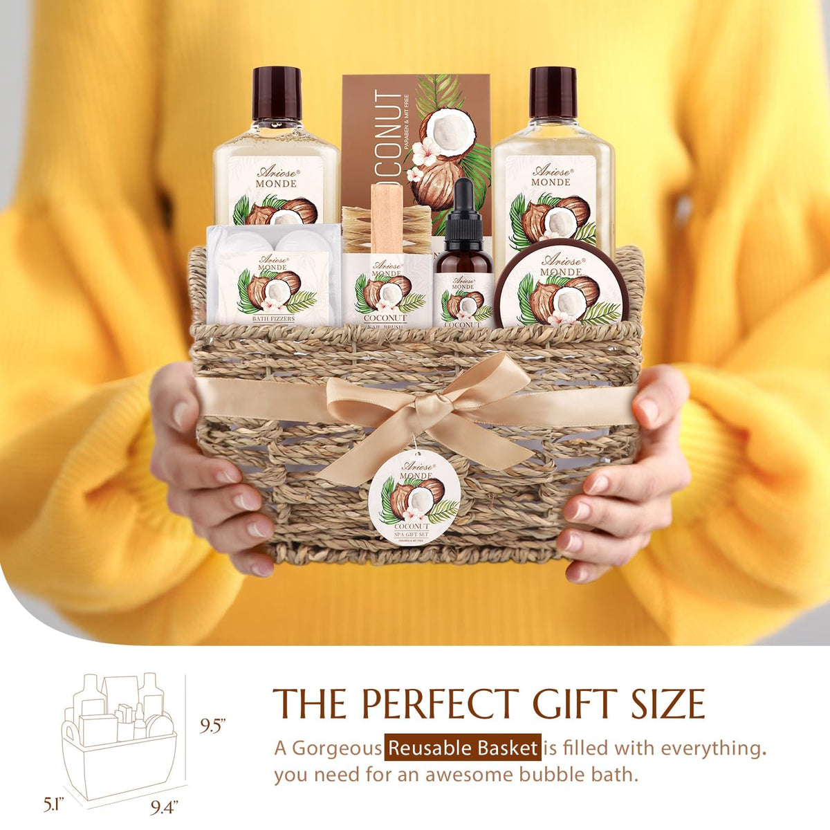 Gift Baskets for Women 9pcs Coconut Bath Set Spa Self Care - ArioseMonde Official Imagery - 8