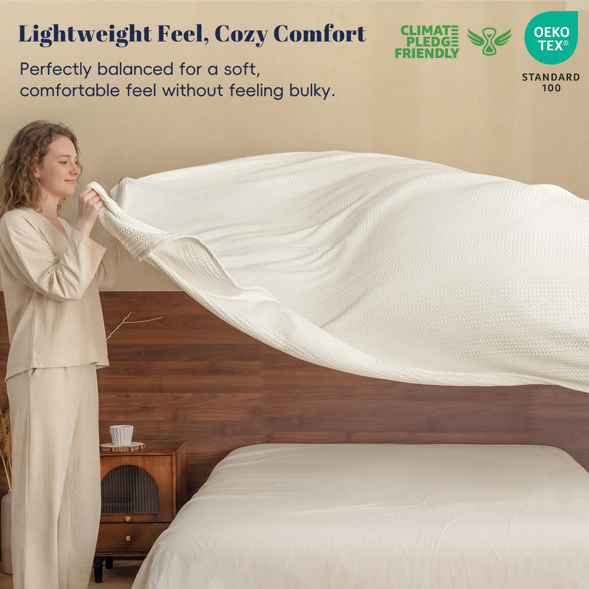 PHF Lightweight Waffle Weave Blanket Twin for Bed Coconut - PHF Official Imagery - 4