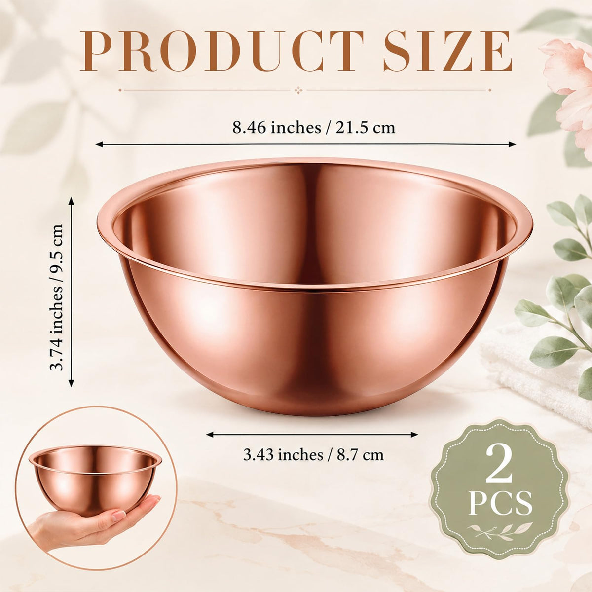 Teenyyou 2 Pcs 8 Inch Stainless Steel Esthetician Bowls Rose - Teenyyou Official Imagery - 3
