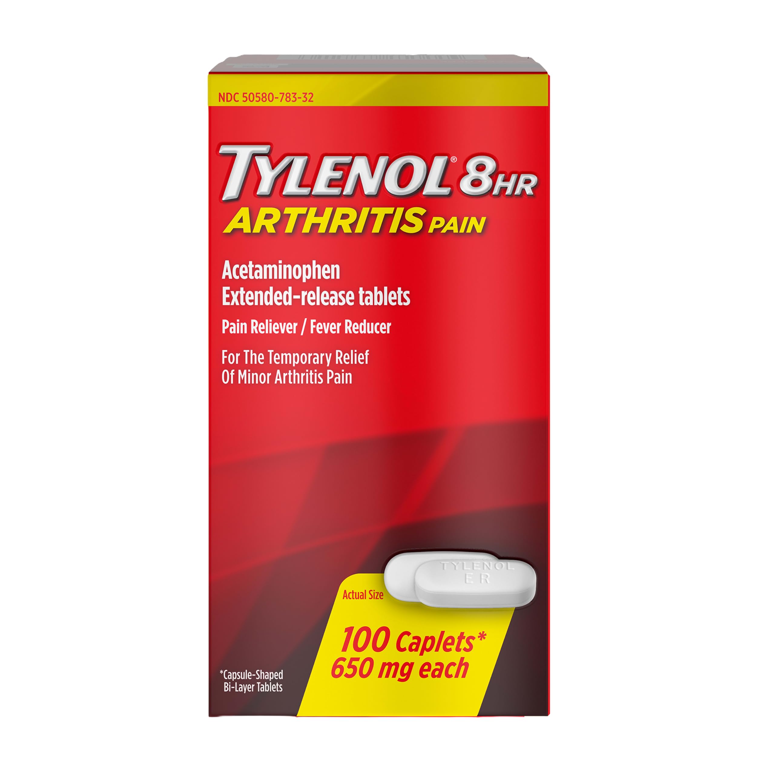 Tylenol 8-Hour Extended Release Caplets, 650 mg Acetaminophen, 100 Ct