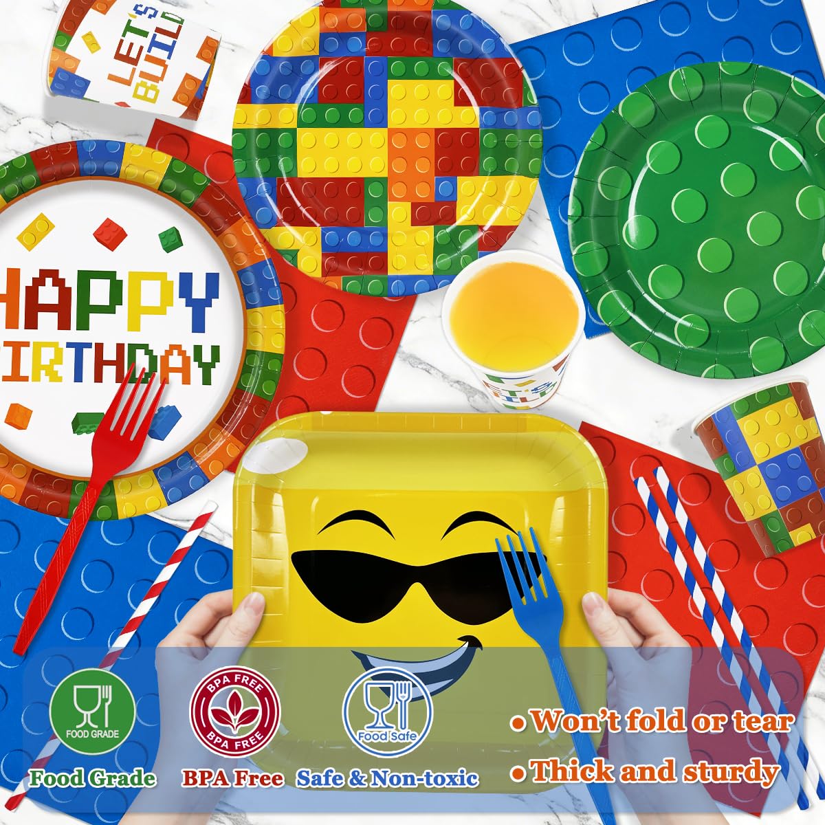 224Pcs Building Block Birthday Decorations ALL IN 1 Serves - Haiyumaoyi Official Imagery - 8