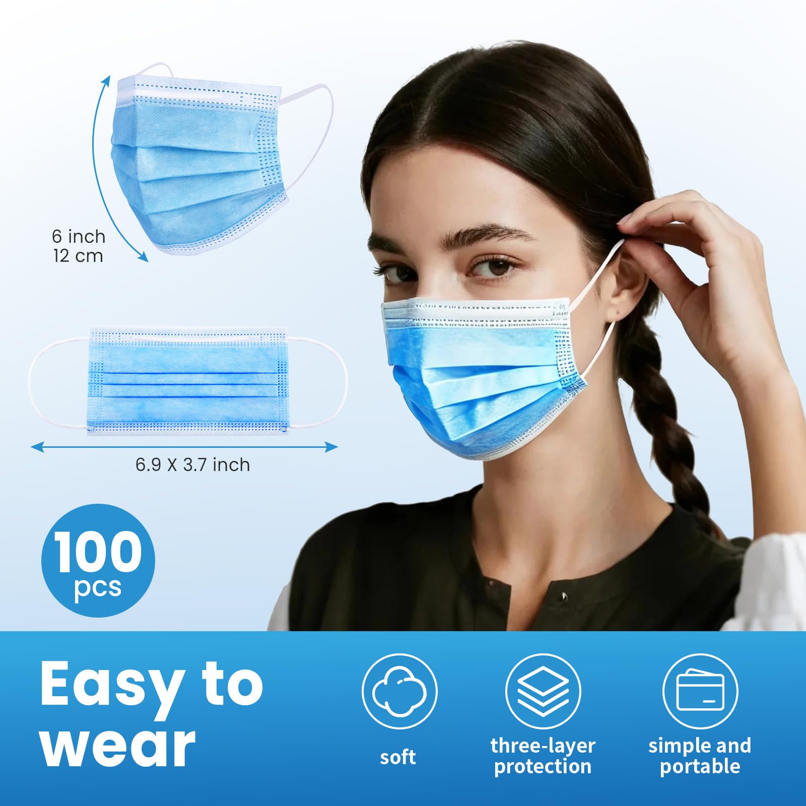 Borje Blue Disposable Face Mask 100 Pcs Blue Face Masks 3 Ply Pro - Borje Official Product View 5