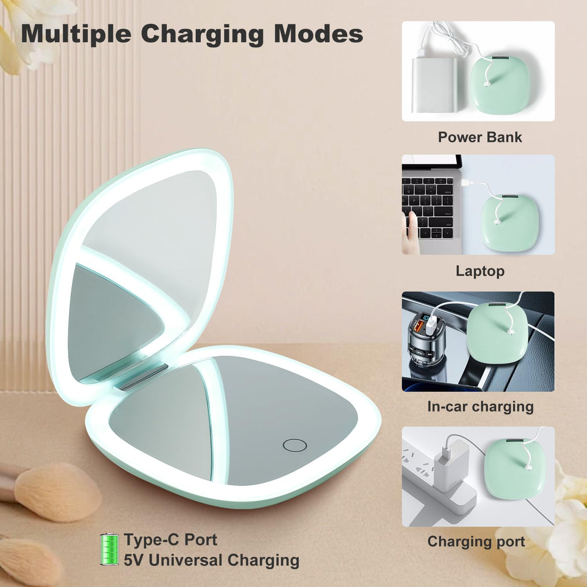 Compact Mirror with Light 4 Inches Compact 1x 10x Magnifying - Mocado Official Imagery - 8