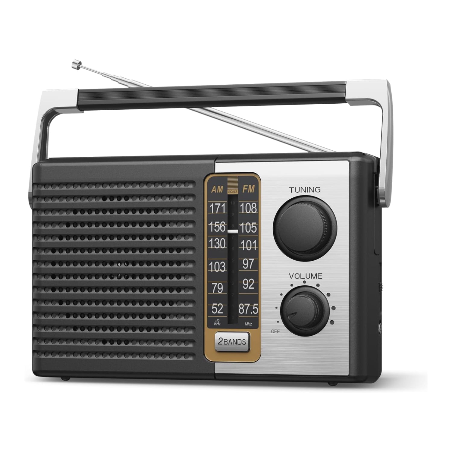 Portable Yewrich AM FM radio with best reception, battery-operated transistor radio, featuring a digital display and control knobs