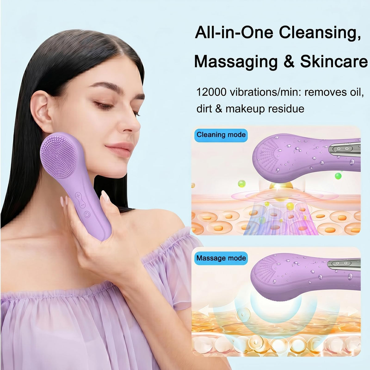 Silicone Facial Cleansing Brush 2 in 1 Rechargeable Face - Yevsinbay Official Imagery - 3