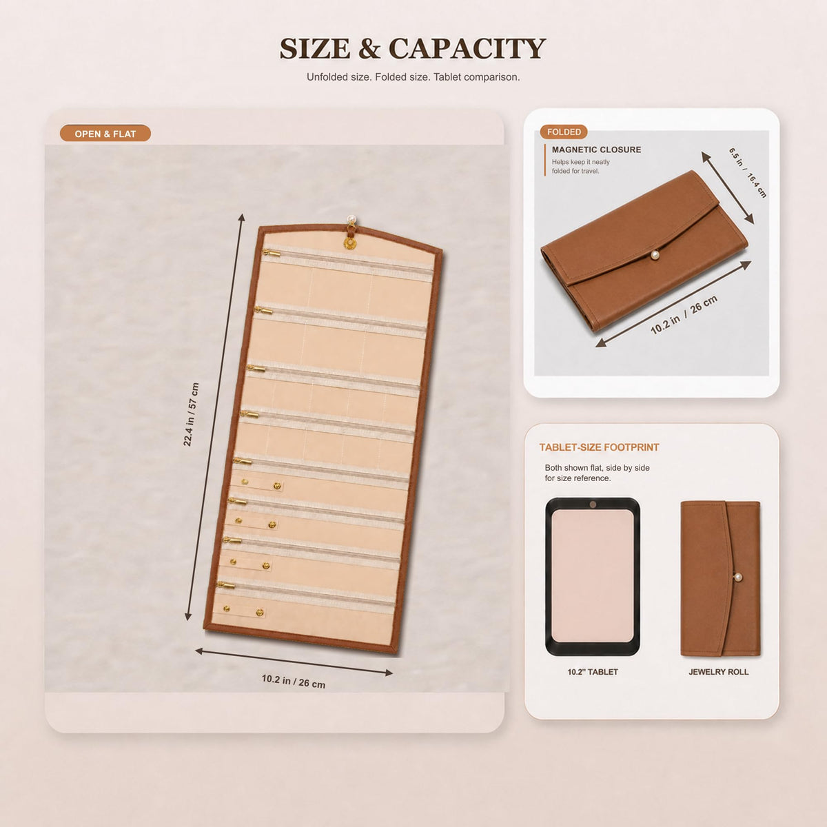 Travel Jewelry Roll Organizer for Necklaces Earrings Rings - Premium Selection Official Imagery - 5