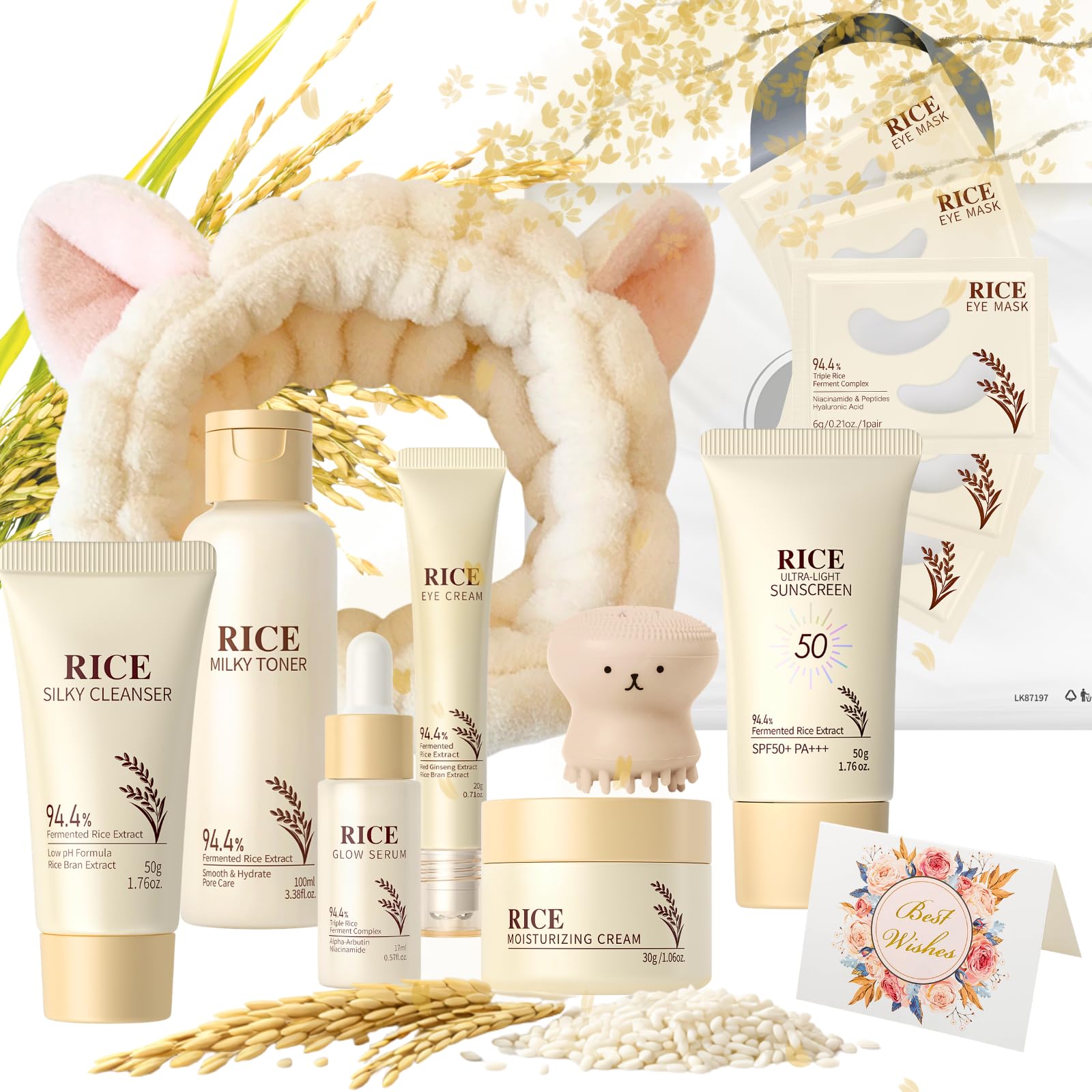 15PC Luxury Rice Korean Skin Care Set Gift Kit for Women, Glass - Product Imagery