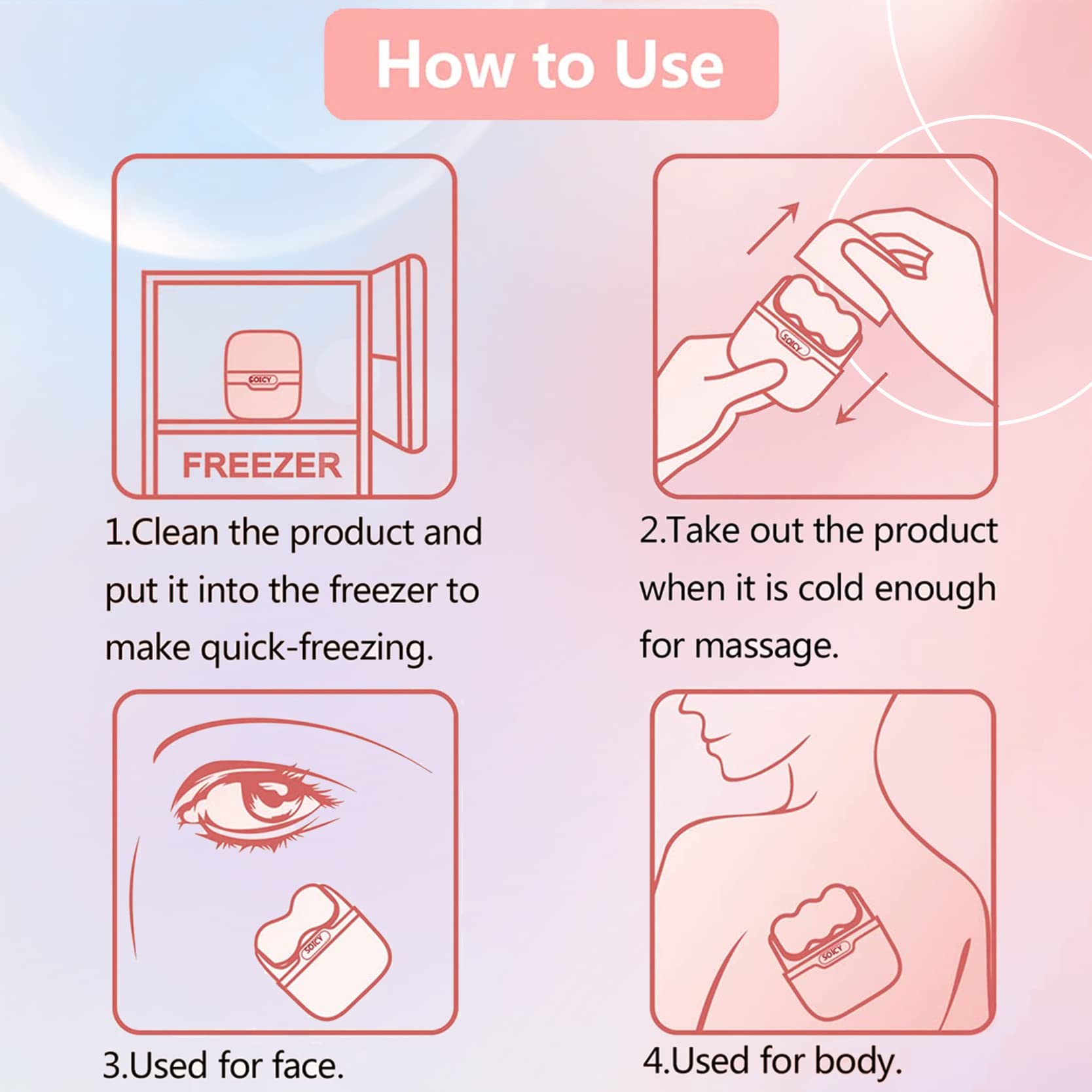 Diougens Lee pink 2-in-1 ice roller face and eye massager with smooth surface and ergonomic handle, designed for cooling skincare.
