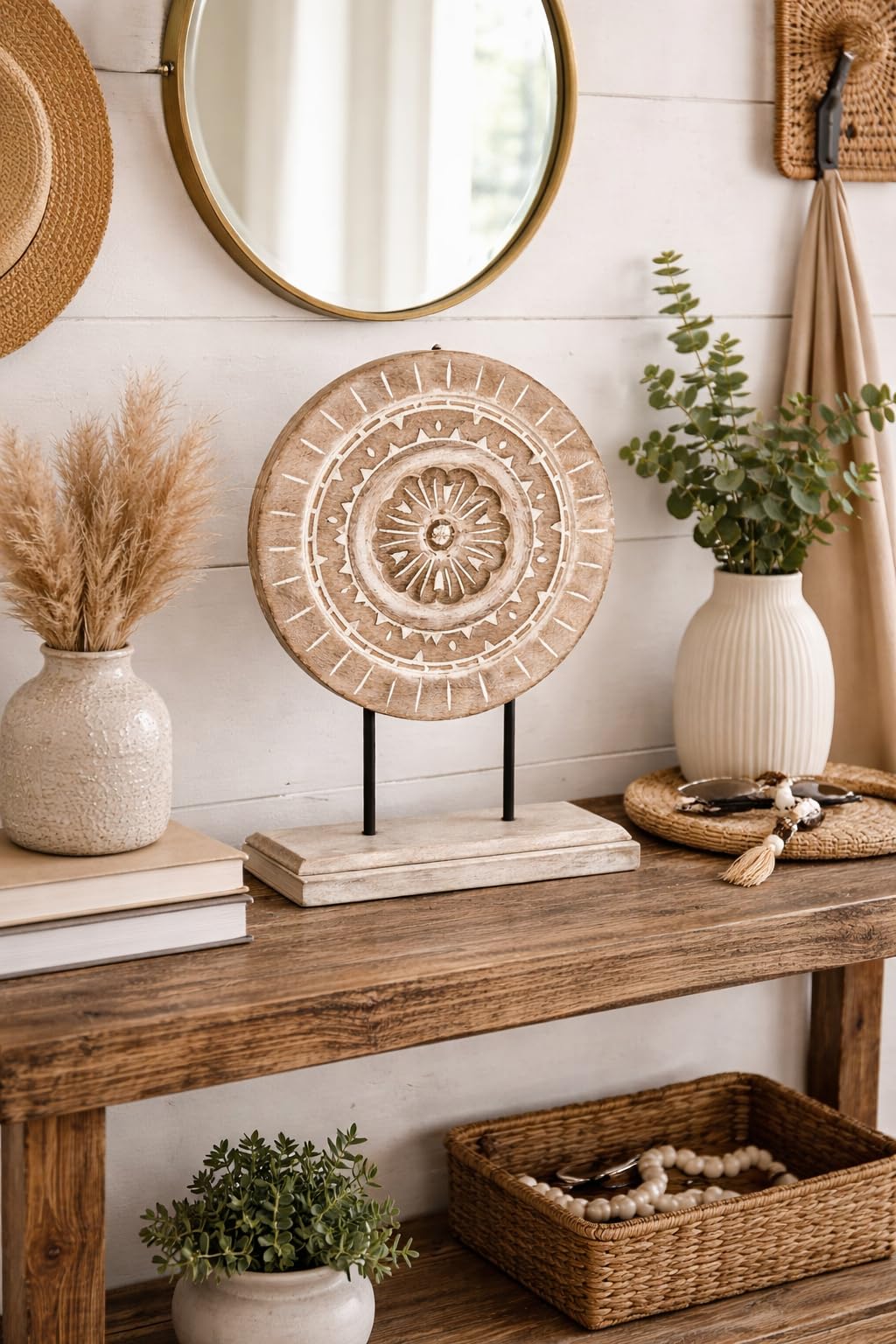 Farmhouse Table Sculpture Home Decor Statue Mandala Carved - Eximious India Official Imagery - 3