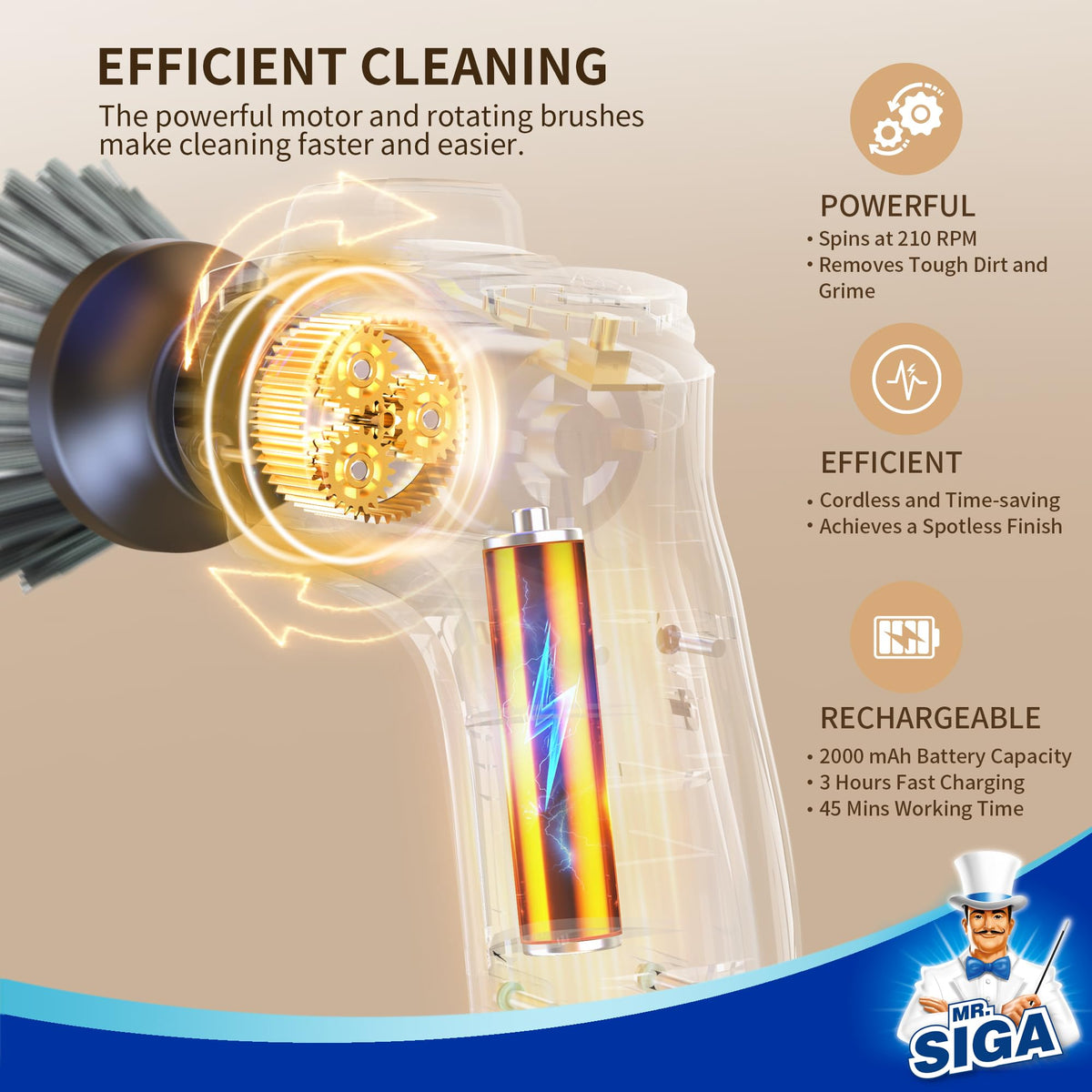 MR SIGA Electric Spin Scrubber for Kitchen and Bathroom - MR.SIGA Official Imagery - 5