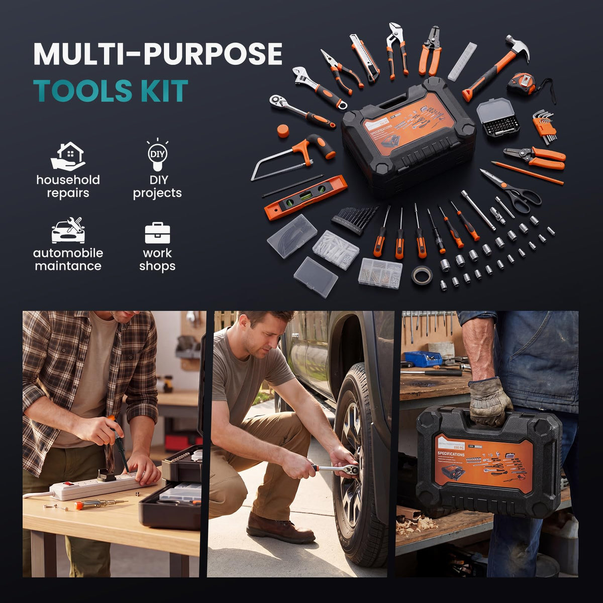 OLIXIS 330 Piece Home Repair Tool Kit with Pull Out Drawer - OLIXIS Official Imagery - 7