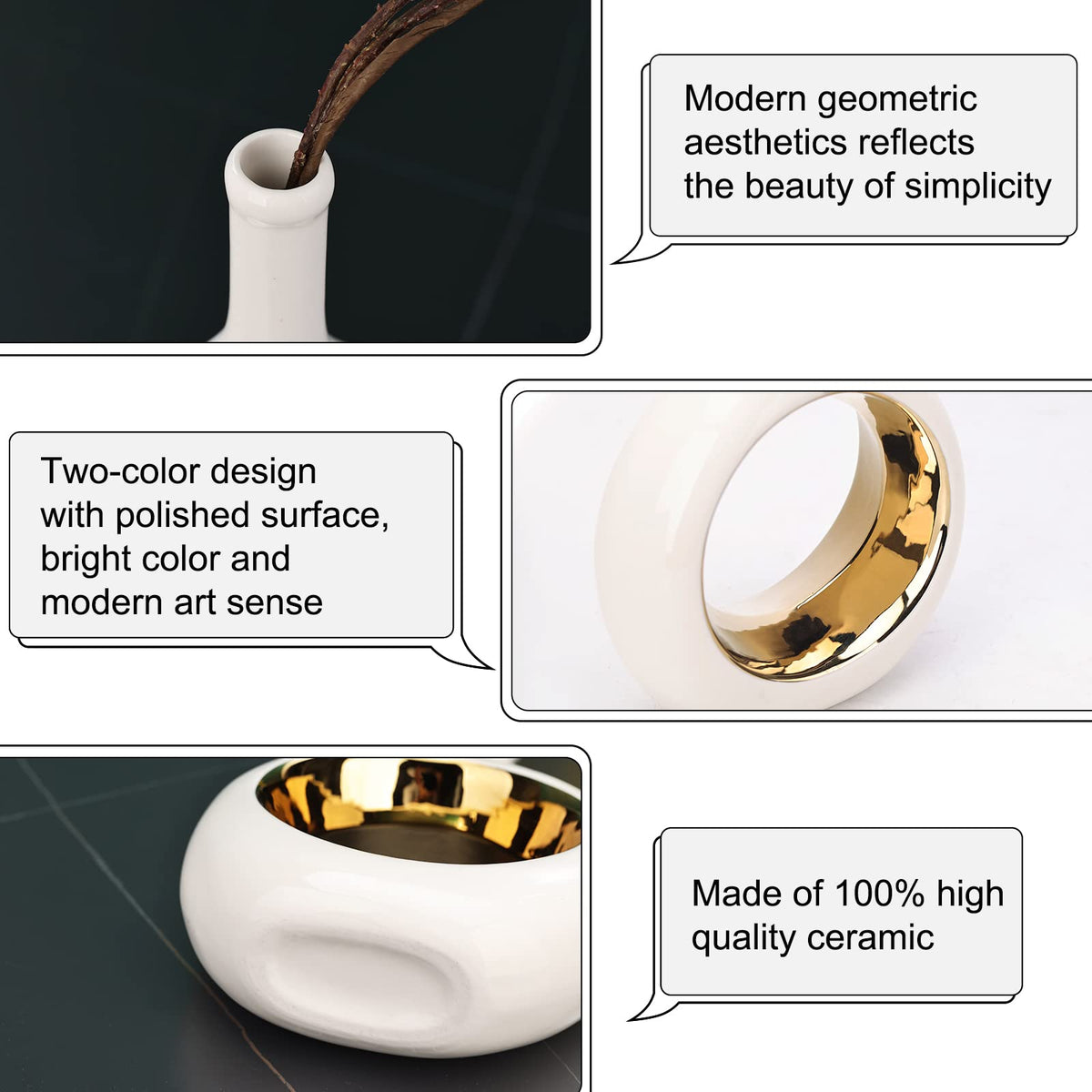 White and Gold Vase Ceramic White Vases Home Decor Modern - LCCCK Official Imagery - 8
