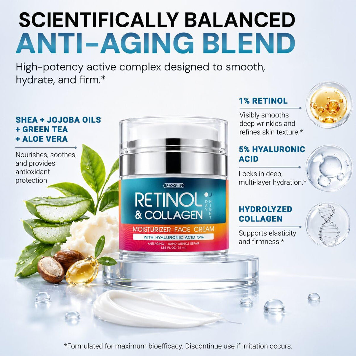 Retinol Cream for Face 2 Pack Anti Aging Moisturizer with - MOONRIN COSMETICS Official Imagery - 3