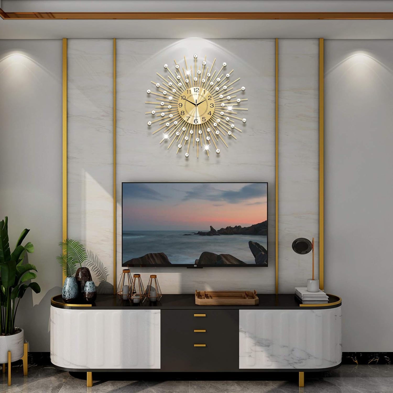Large YIJIDECOR silent wall clock with bold black numbers and white face, perfect for living room decor, battery operated.