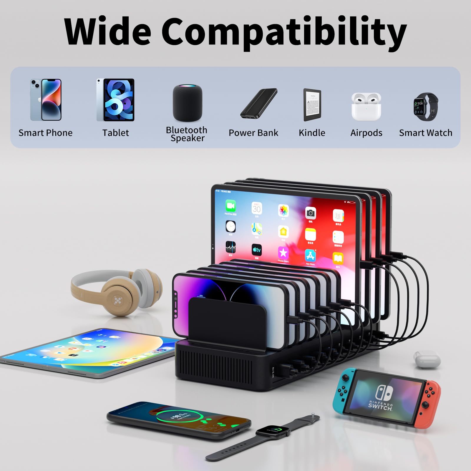 60W Charging Station for Multiple Devices 10 Port USB Fast - Yoodarmx Official Imagery - 6