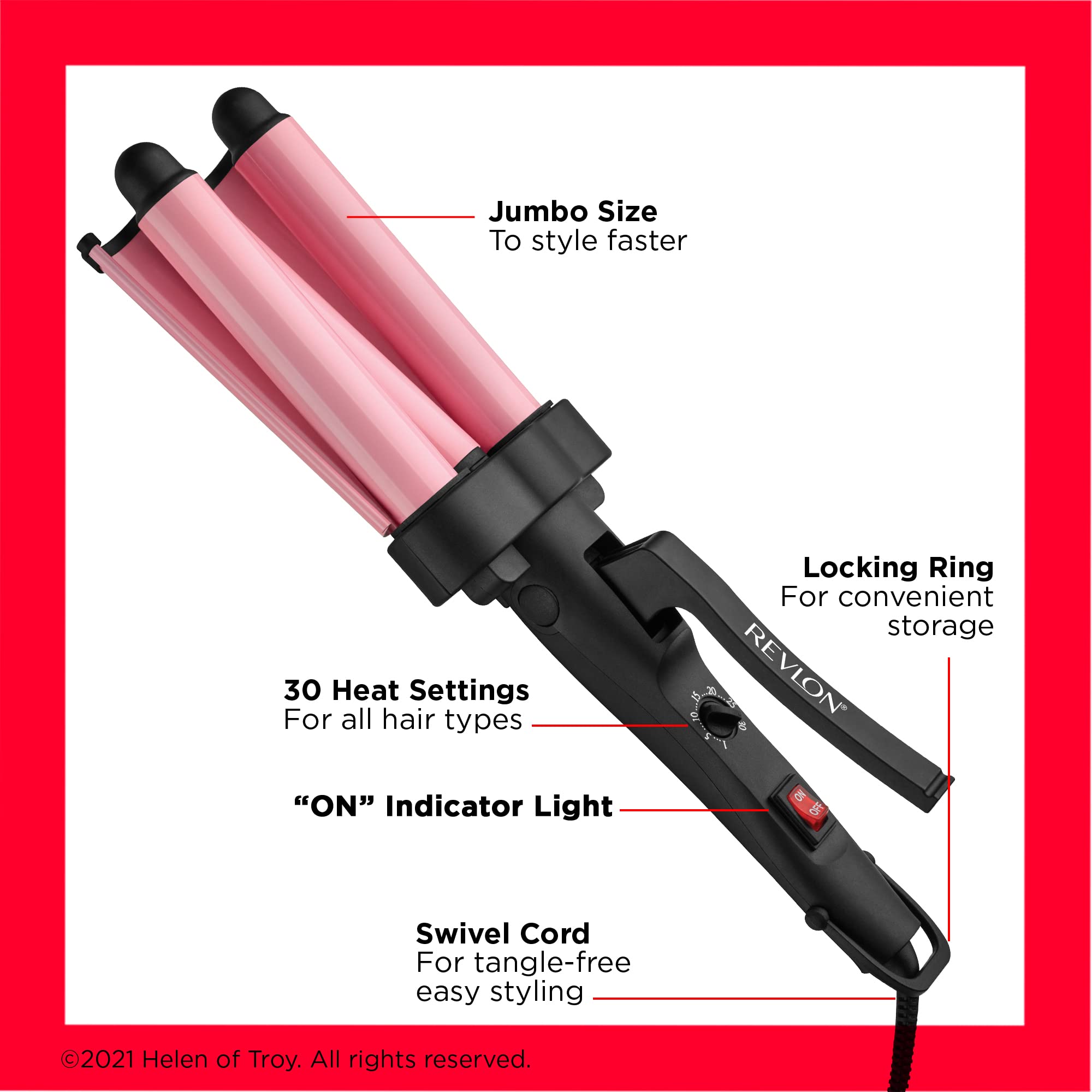 REVLON 3 Barrel Jumbo Hair Waver, Pink