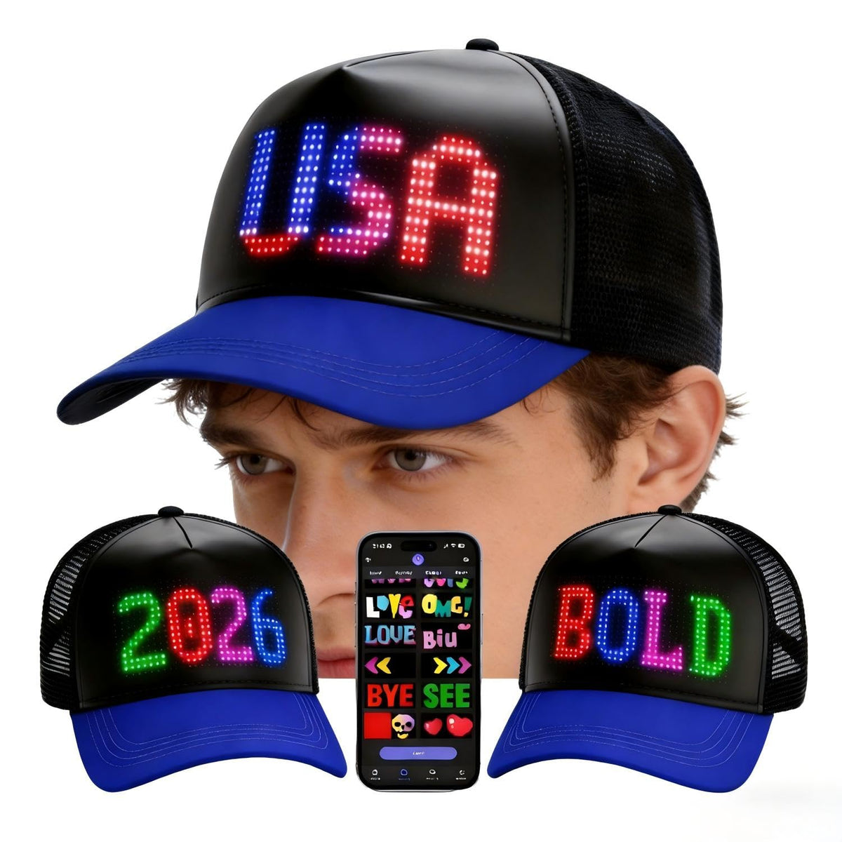 Programmable LED Hat Bluetooth App Control Custom Text Smart - JDVOOTD Official Imagery - 1